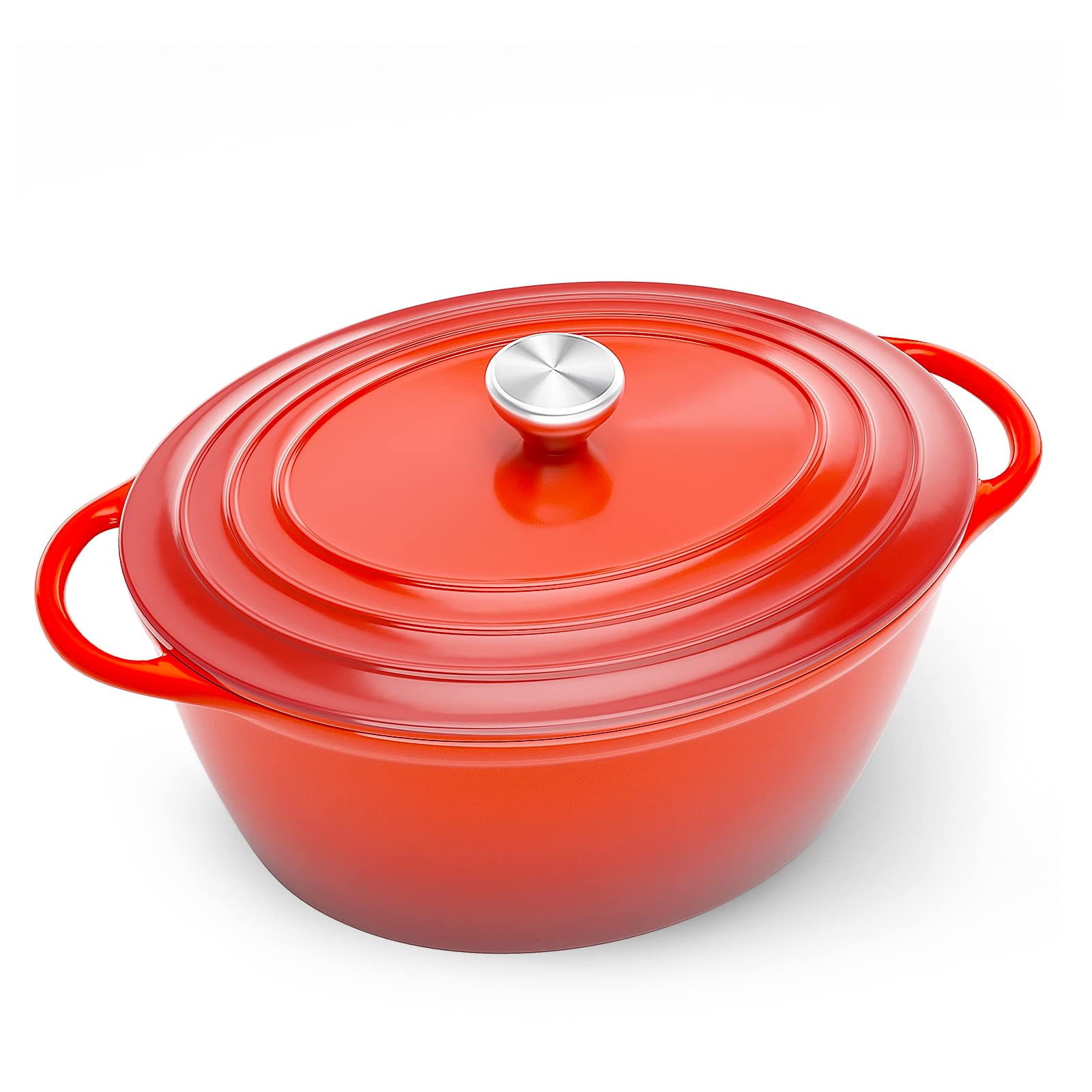 HUABANG Enameled Cast Iron Dutch Oven with Lid - 7.3 Quart Cerise Oval Cast Iron Pot for Cooking, Baking & Braising - Compatible with Induction Cooktops & Dishwasher Safe - Perfect for Soups, Stews, Casseroles & Family Meals