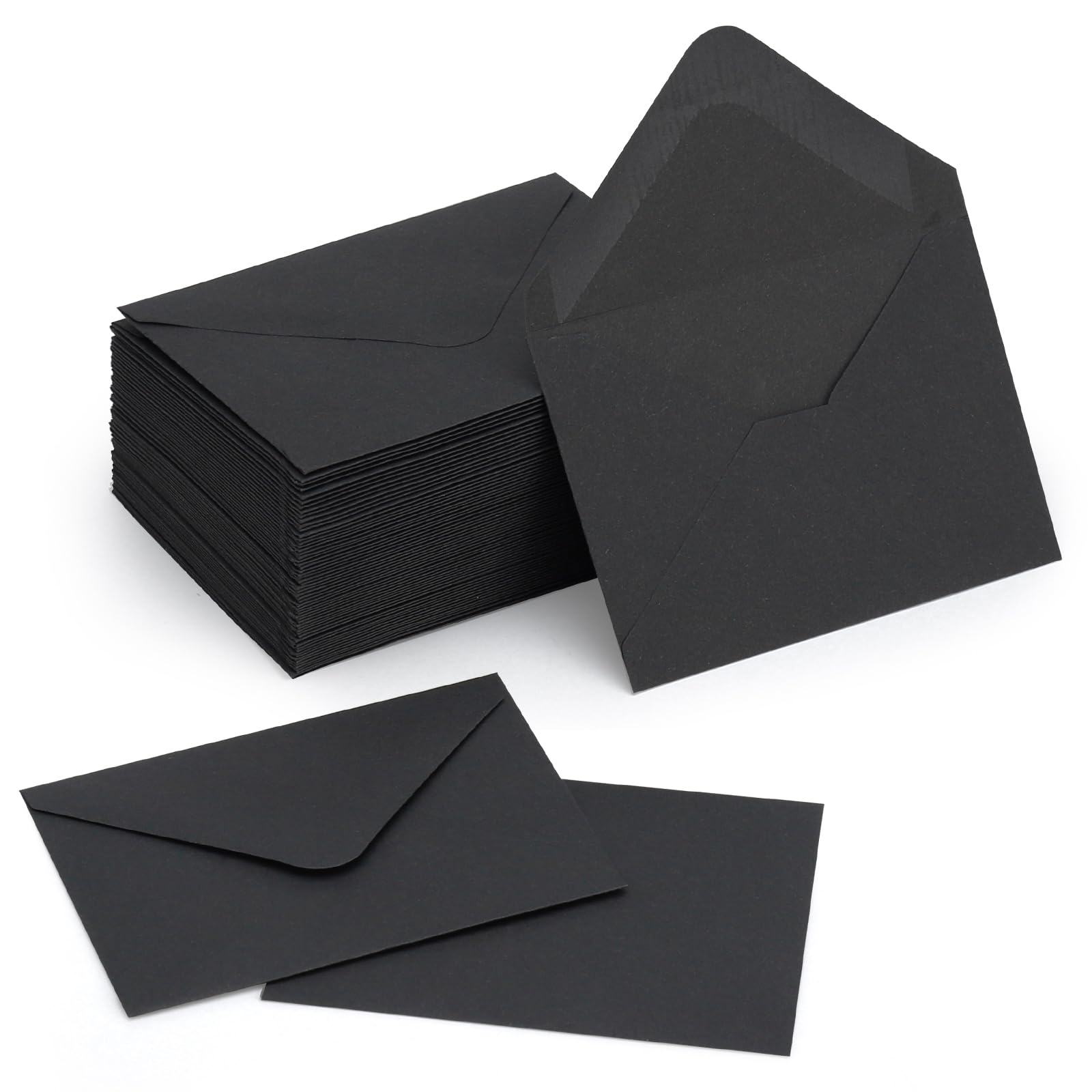 100 Pack 4 x 2.75 Inch Mini Envelopes - 120GSM Black Gift Card Sleeves Bulk | Small Paper Envelopes for Business Cards, Greeting Cards & Invitations | Perfect for Wedding Favors, Party Invites & Thank You Notes