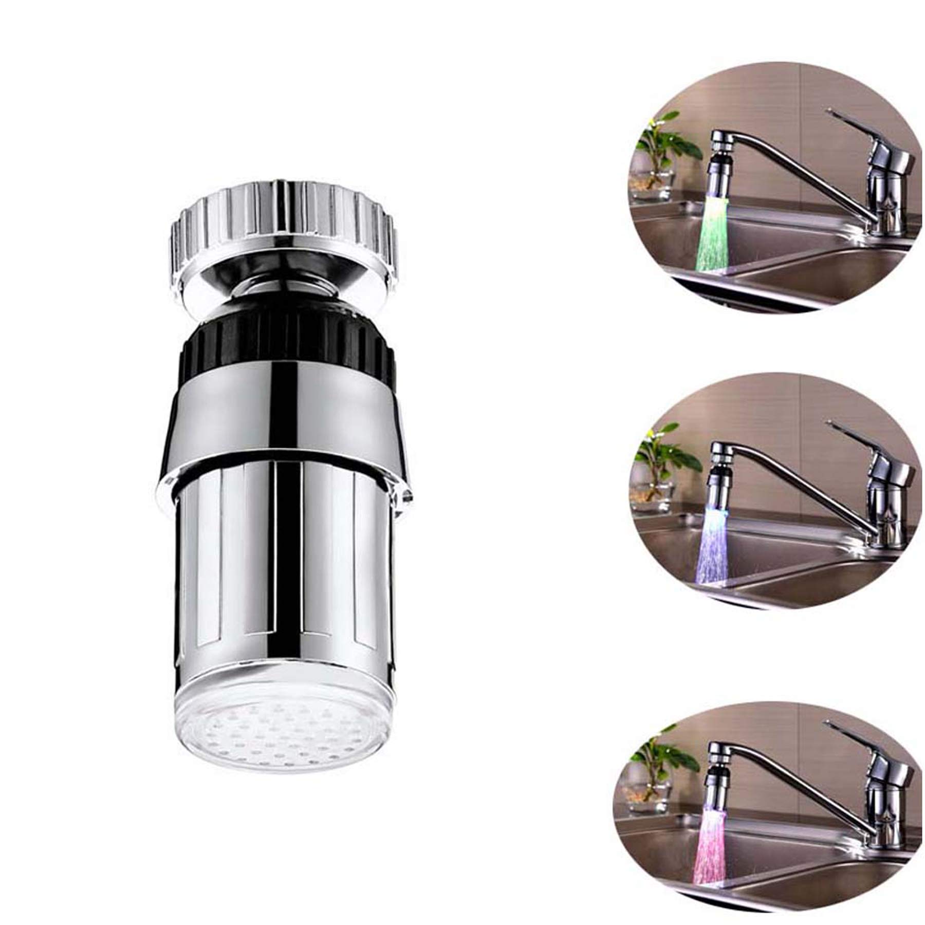 3-Color Temperature Sensitive Gradient LED Faucet Light - 360° Rotatable Color Changing Tap Light for Kitchen & Bathroom Sink - Night Light, Mood Lighting & Water Flow Indicator (2-Pack)