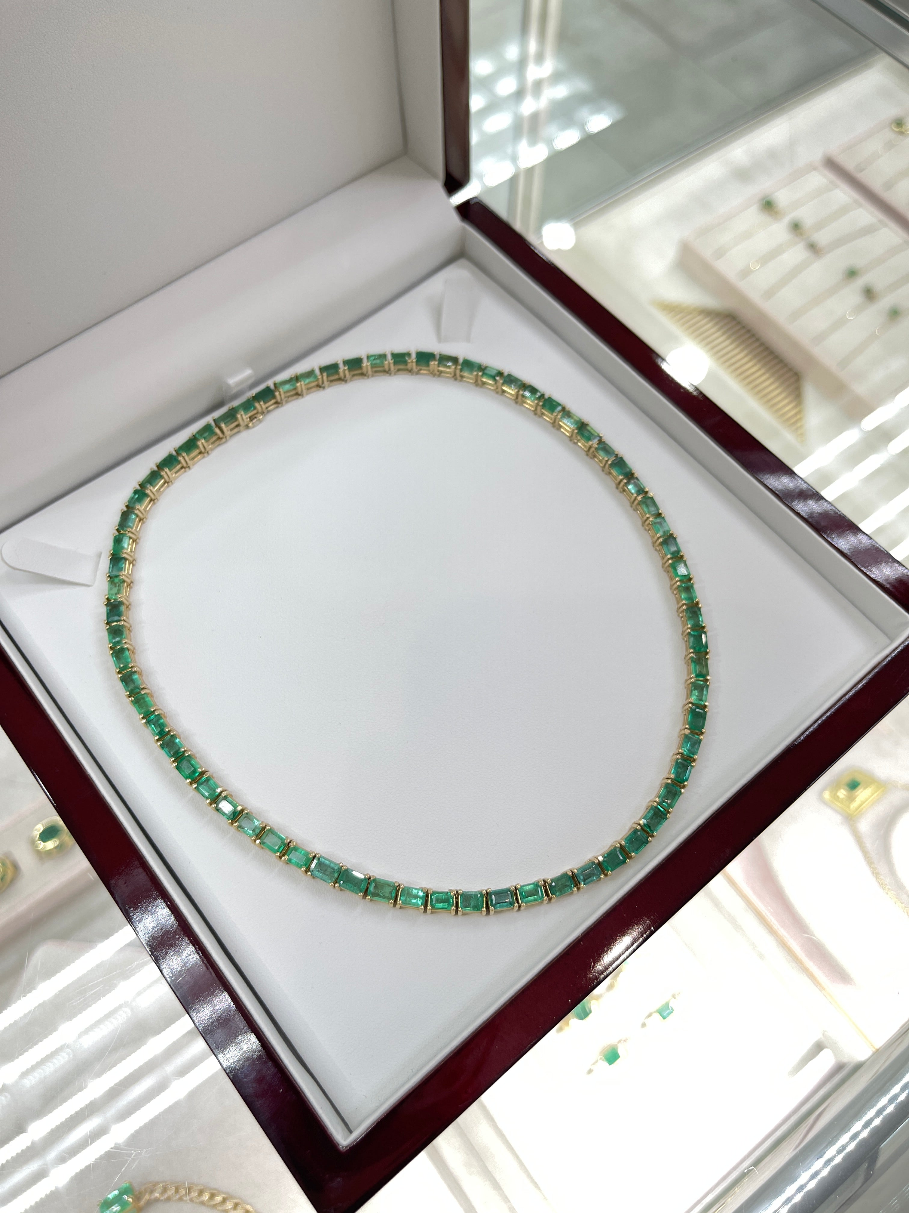 46.28 Carat Large Emerald Cut Prong Tennis Necklace in Solid 14K Yellow Gold | Elegant Jewelry for Weddings, Parties & Special Occasions