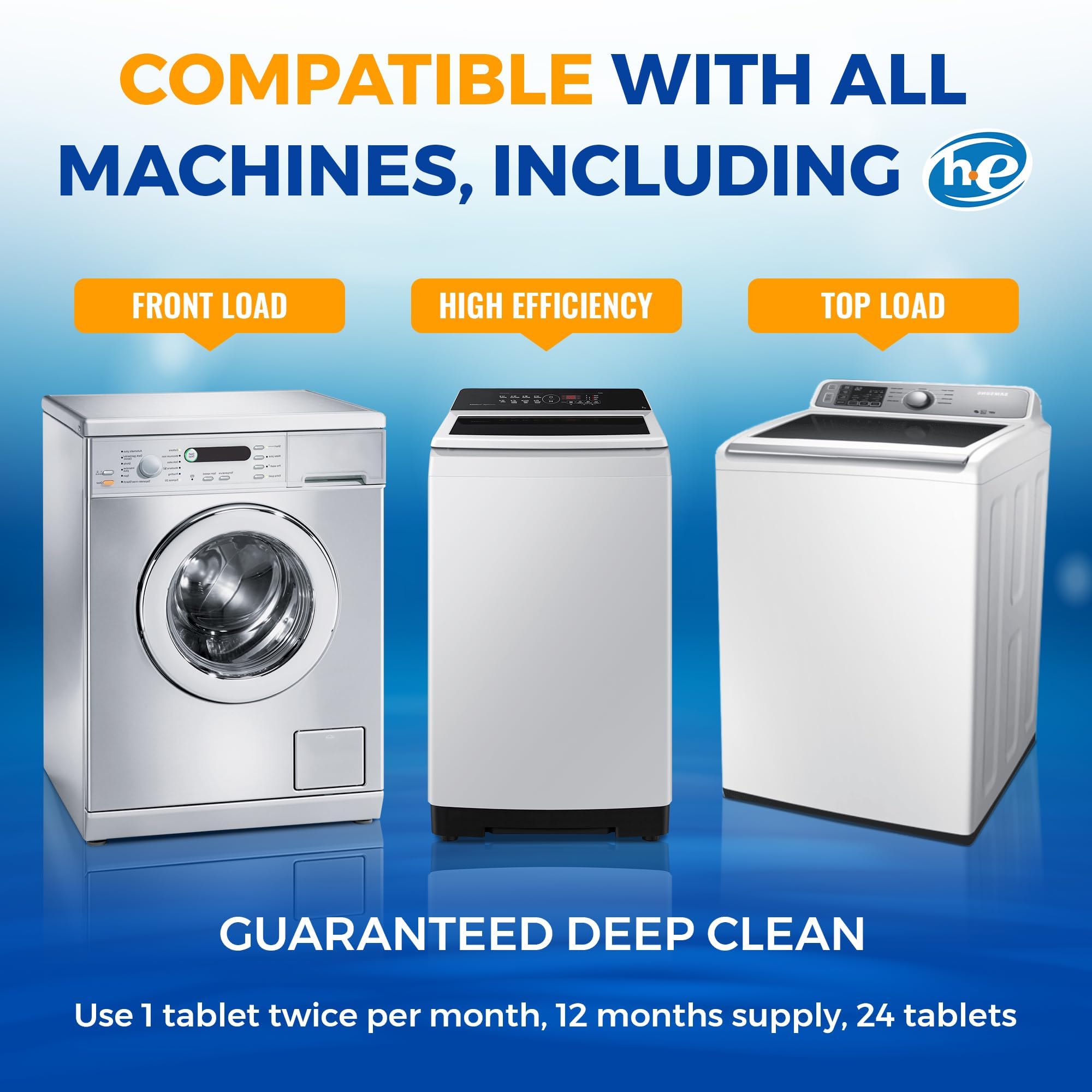 24-Pack Washing Machine Cleaner Tablets | Powerful Descaler & Deodorizer for HE Front Load & Top Load Washers | Septic Safe, Eco-Friendly Deep Clean | Removes Mold & Odors from Drum & Tub Seal | Year Supply | Ideal for Laundry Room Maintenance & Appliance Care
