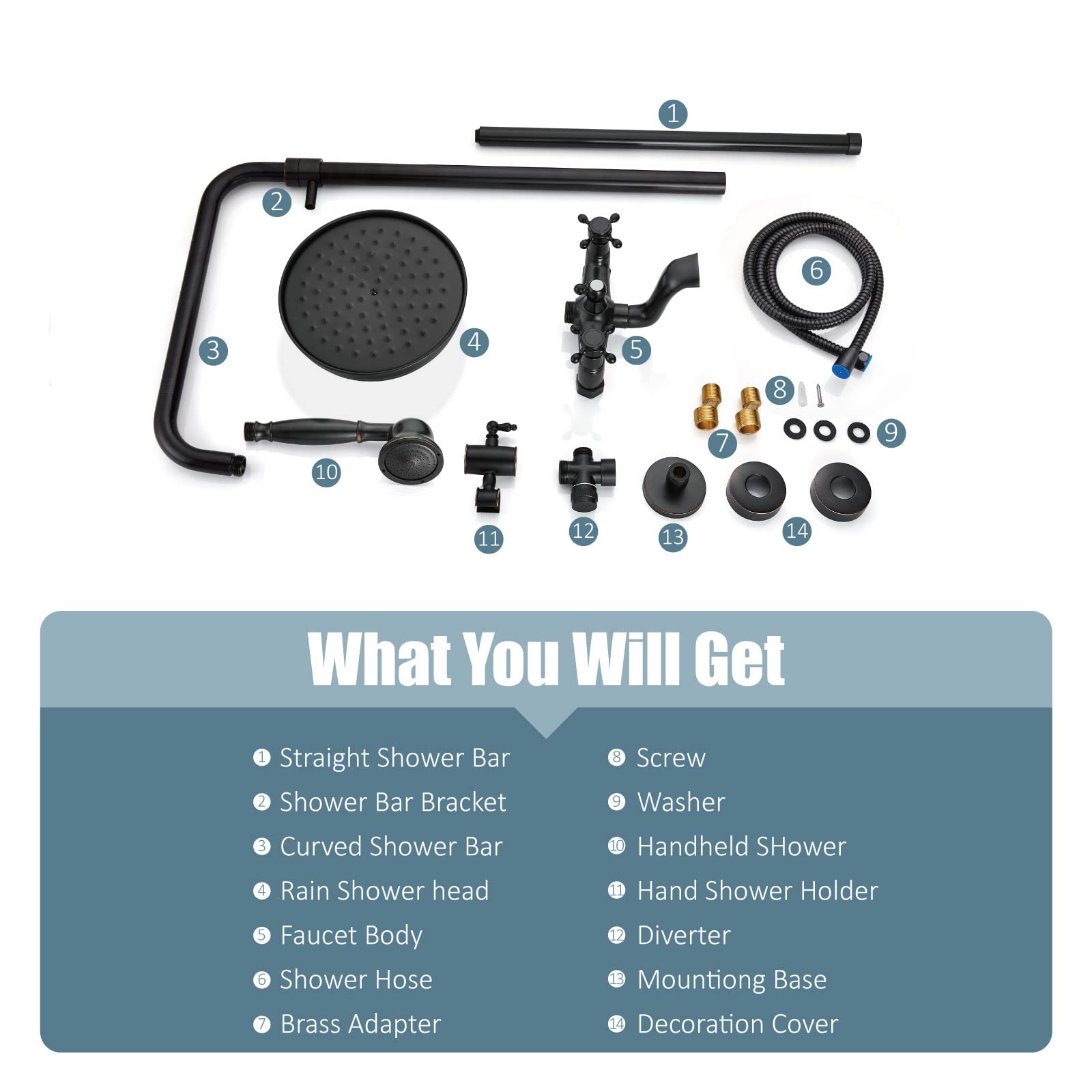 Aolemi Oil Rubbed Bronze Shower Faucet Set - 8 Inch Rainfall Shower Head with Mixer Valve, Cross Handle & Hand Spray for Bathtub | Bathroom Upgrade for Spa-Like Experience (Brass Construction, Easy Installation)