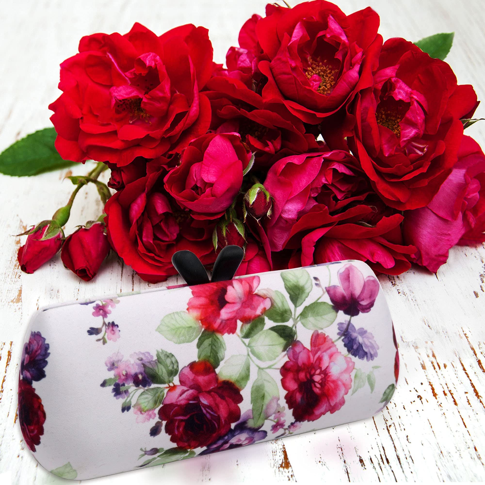 Stylish Women's Hard Glasses Case - Cute Small Sunglasses Holder with Handle - Fashionable Eyeglass Storage with Drawstring Pouch & Cleaning Cloth | Perfect for Travel, Work & Everyday Use