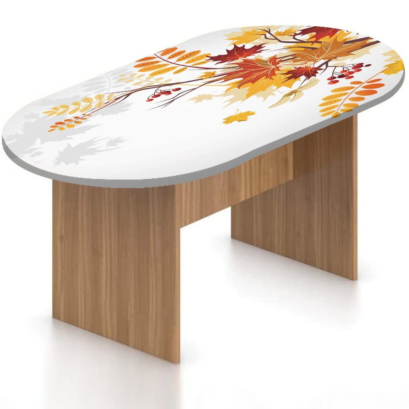 MIPSEC Oval Fitted Patio Table Cover - Waterproof Polyester Tablecloth with Elastic Edge, Autumn Faded Leaves Print, Fits 42