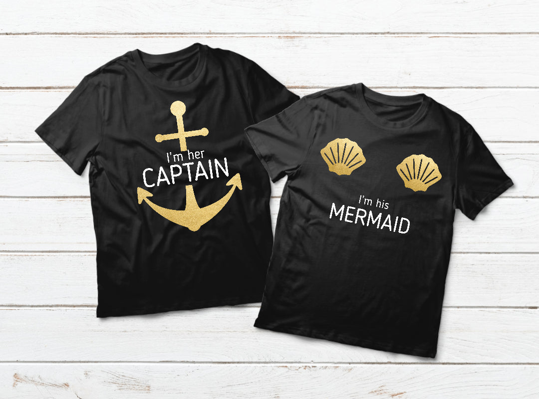 His and Hers Matching Cruise Shirts - Captain & Mermaid Couples Outfits for Romantic Getaways & Tropical Vacations