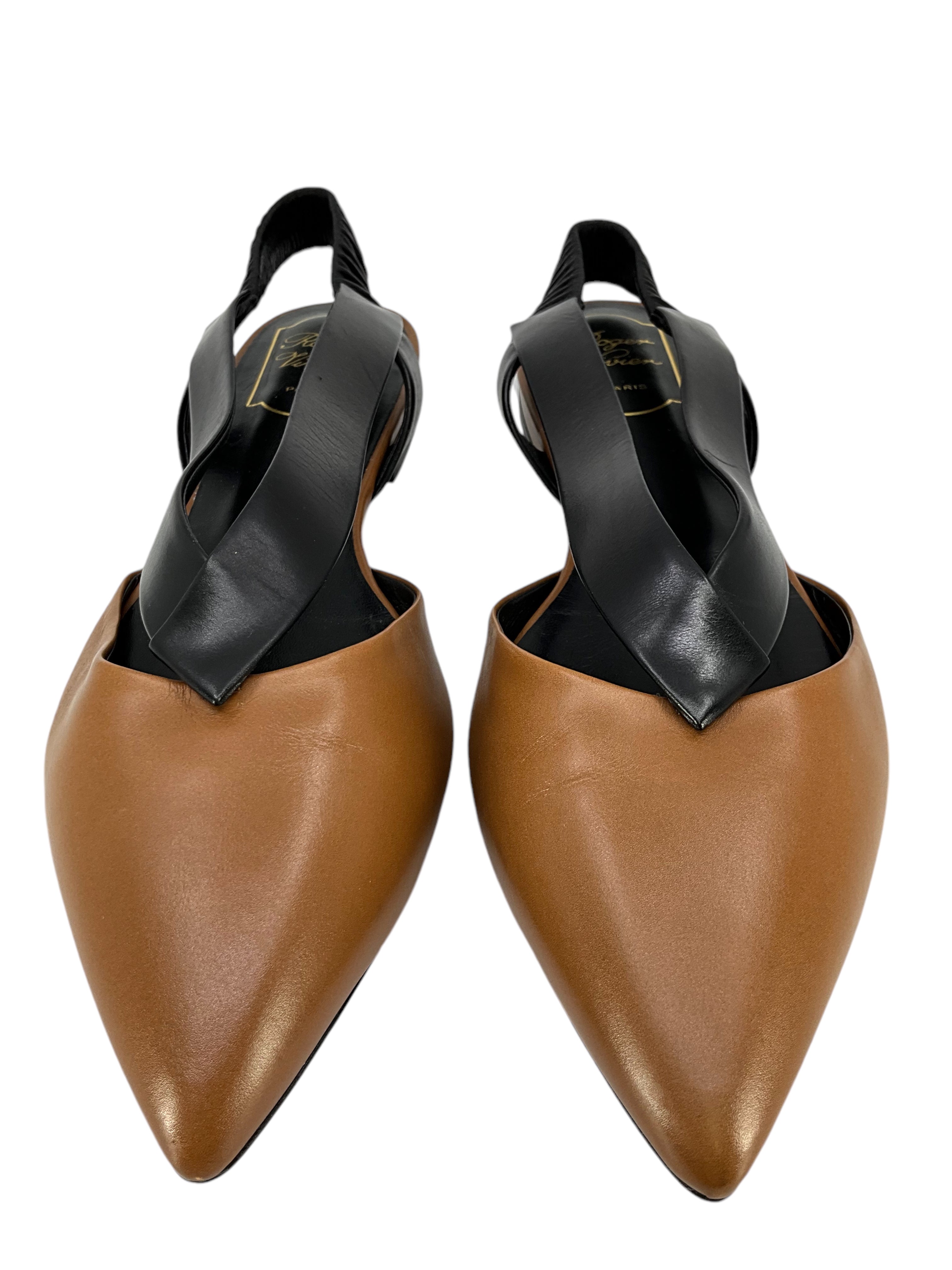 Roger Vivier Genuine Leather Pointed Toe Slingback Heels - Women's Size 6 | Elegant Dress Shoes for Weddings, Parties & Office Wear