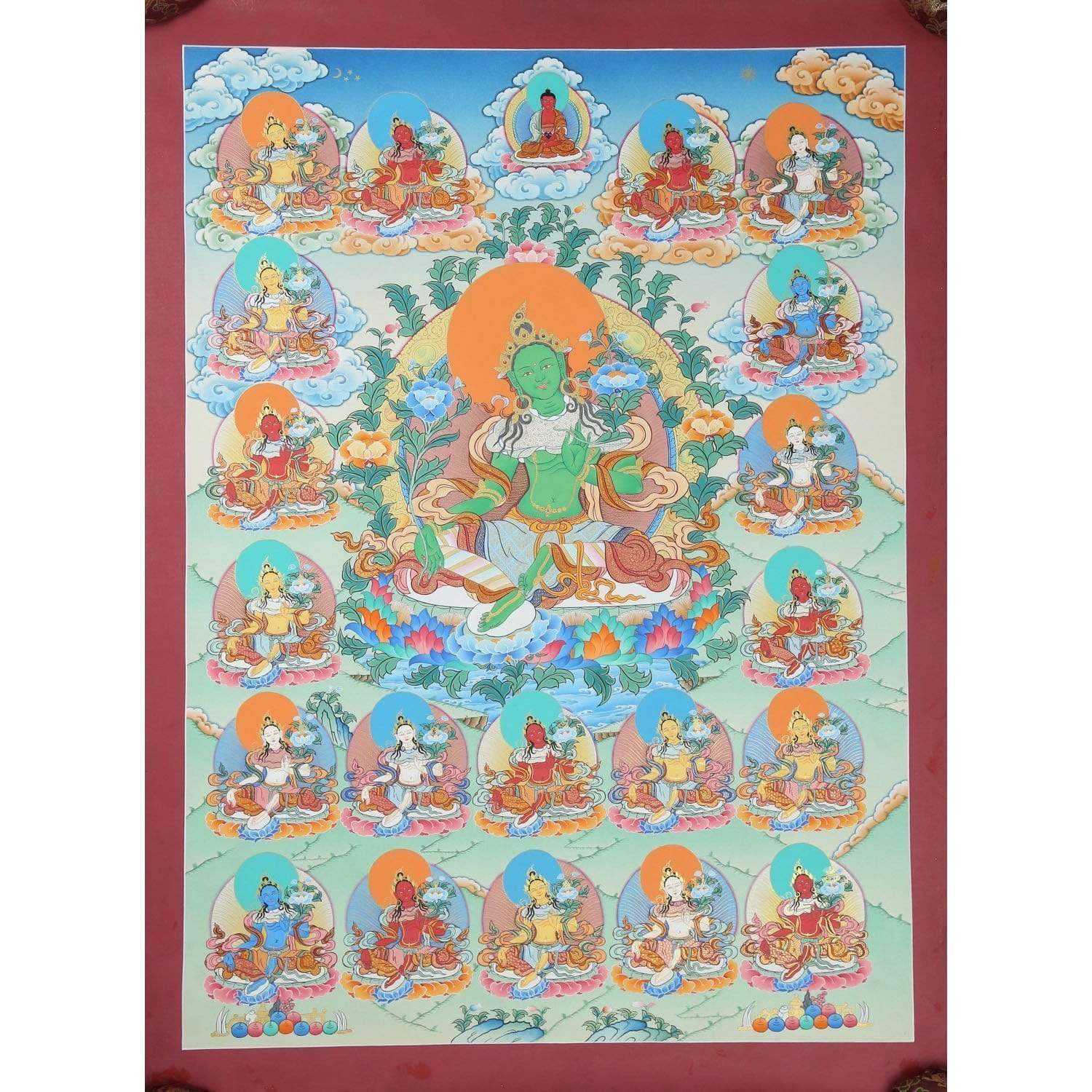 21 Tara Tibetan Thangka - Authentic Hand-Painted Buddhist Art for Meditation & Home Decor | Perfect for Spiritual Practice, Yoga Studios & Gift Giving