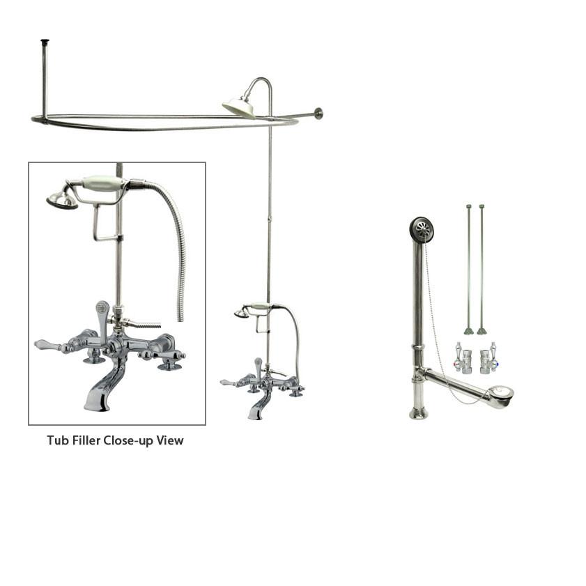 Vintage Chrome Clawfoot Tub Faucet Shower Kit with Enclosure & Adjustable Curtain Rod - 204T1CTS for Bathroom Remodeling & Spa-Like Relaxation