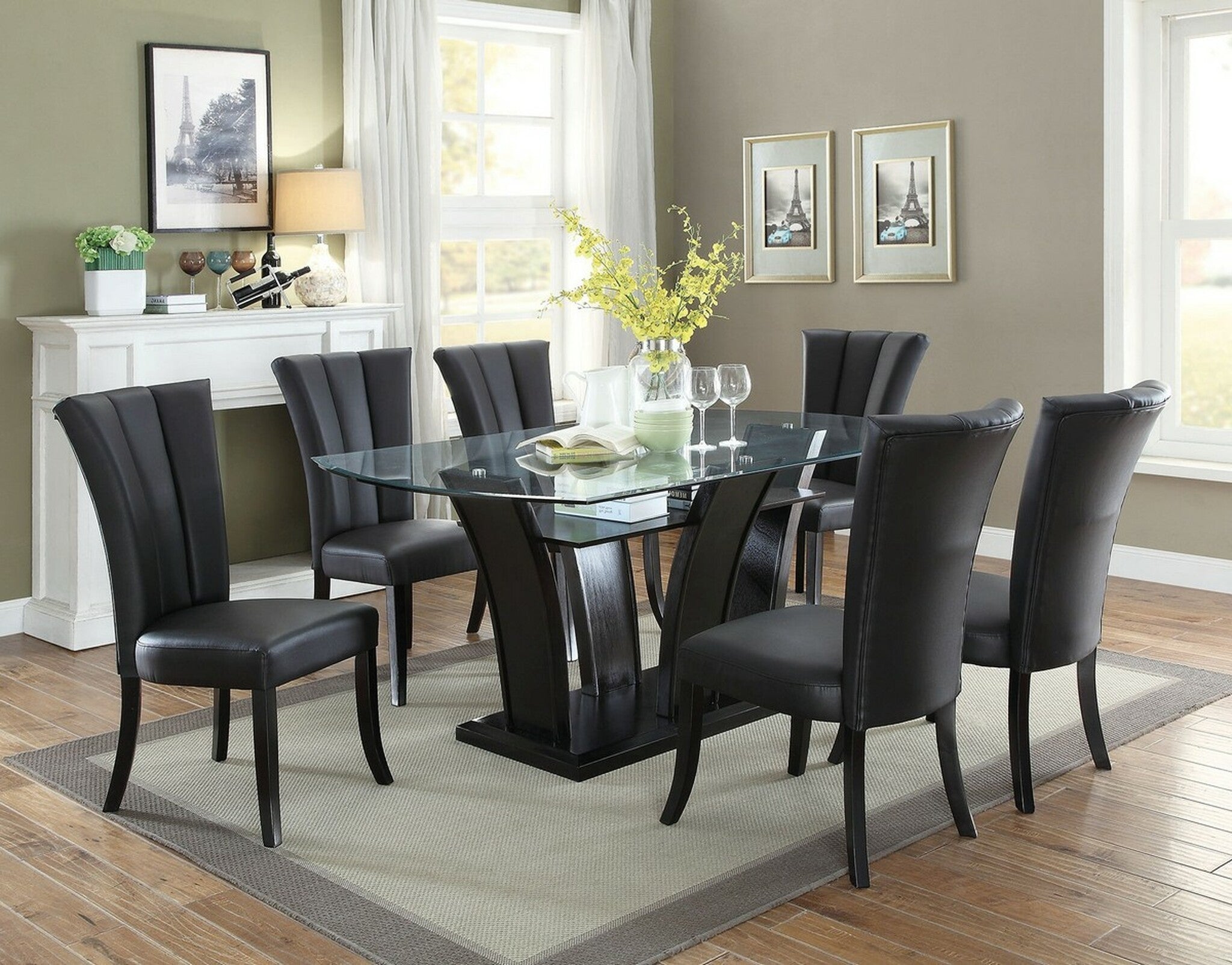 2-Piece Black Faux Leather Dining Chairs Set with Wide Flair Back - Modern Upholstered Side Chairs for Kitchen, Dining Room, or Office Seating