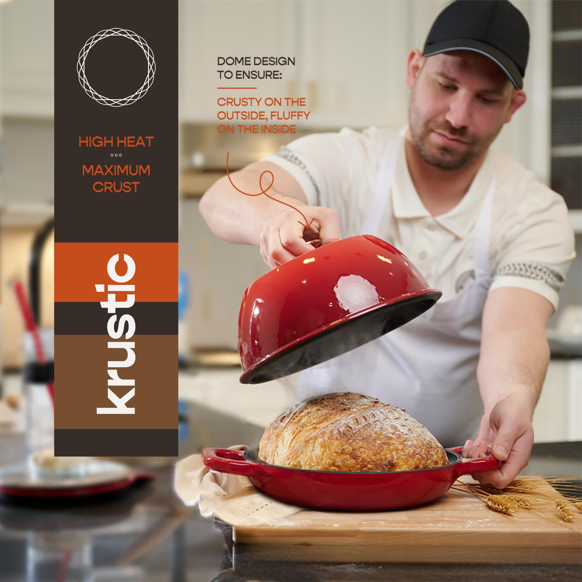 Premium 6 Quart Enameled Cast Iron Dutch Oven with Lid - 10 Inch Thick Ceramic Coated Cookware Set for Sourdough Bread Baking | Non-Stick Surface & Includes Silicone Baking Mat | Perfect for Oven, Stovetop & Camping Cooking (Red)