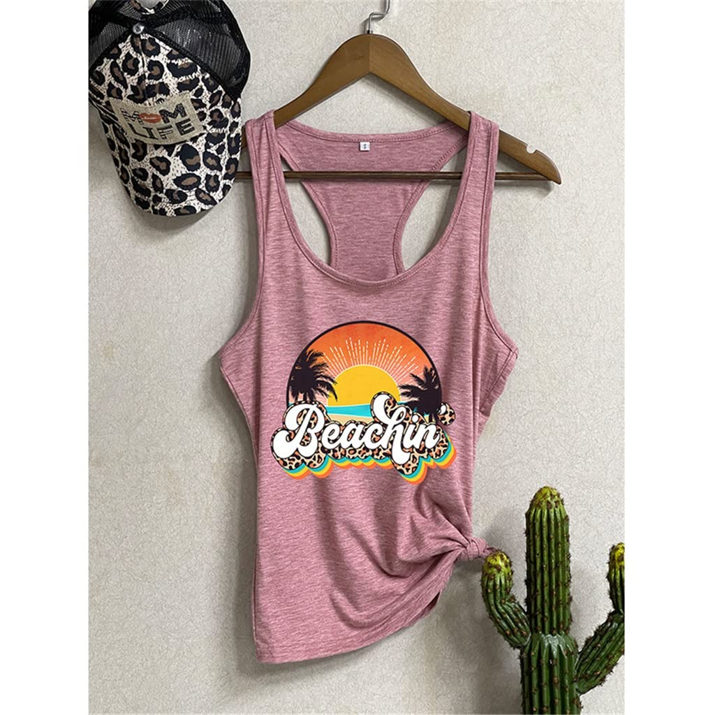BAPYZ Women's Summer Sleeveless Vest Tank Top - Tropical Print Casual Streetwear Camisole (Pink, Size S) | Perfect for Beach Outings, Music Festivals & Summer Vacations