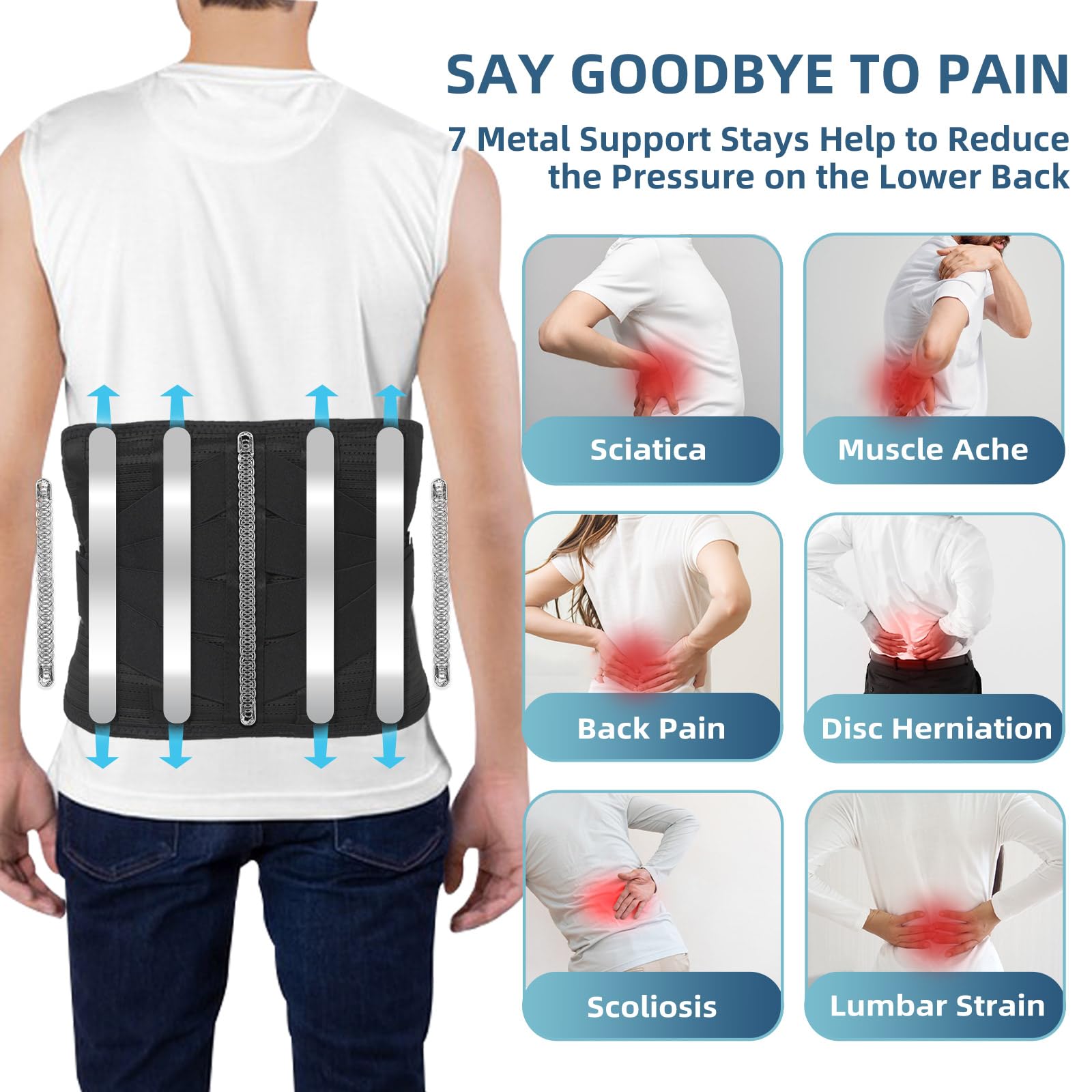 Rechargeable HONGJING Massage Back Brace with Red Light Therapy & Heating - Lower Back Pain Relief for Herniated Disc, Scoliosis & Sciatica - Adjustable Lumbar Support Belt for Home, Office & Travel Use