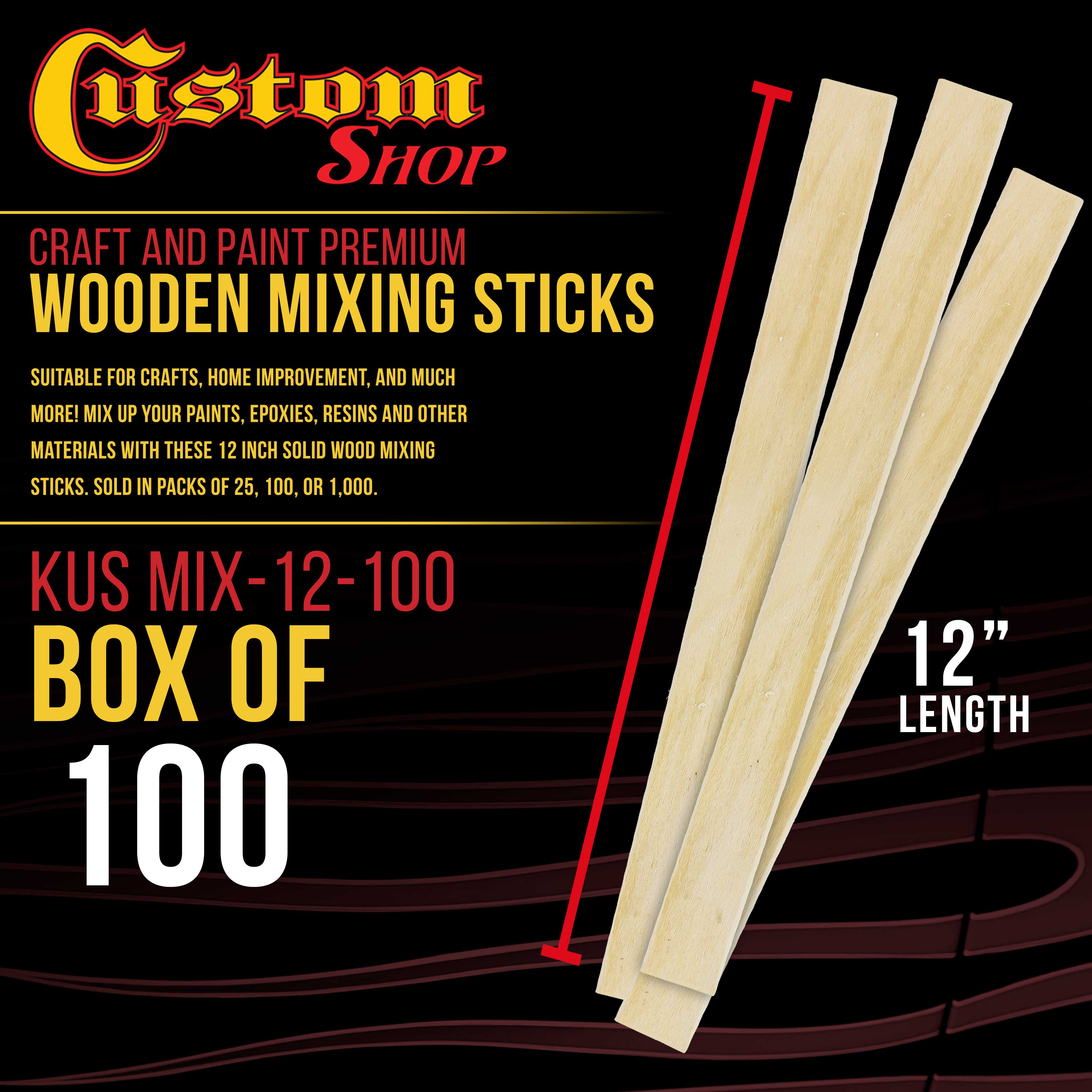 100 Pack 12 Inch Wooden Craft Sticks - Premium Grade Paint & Epoxy Mixing Paddles for DIY Wood Crafts, Resin Art, and Home Painting Projects