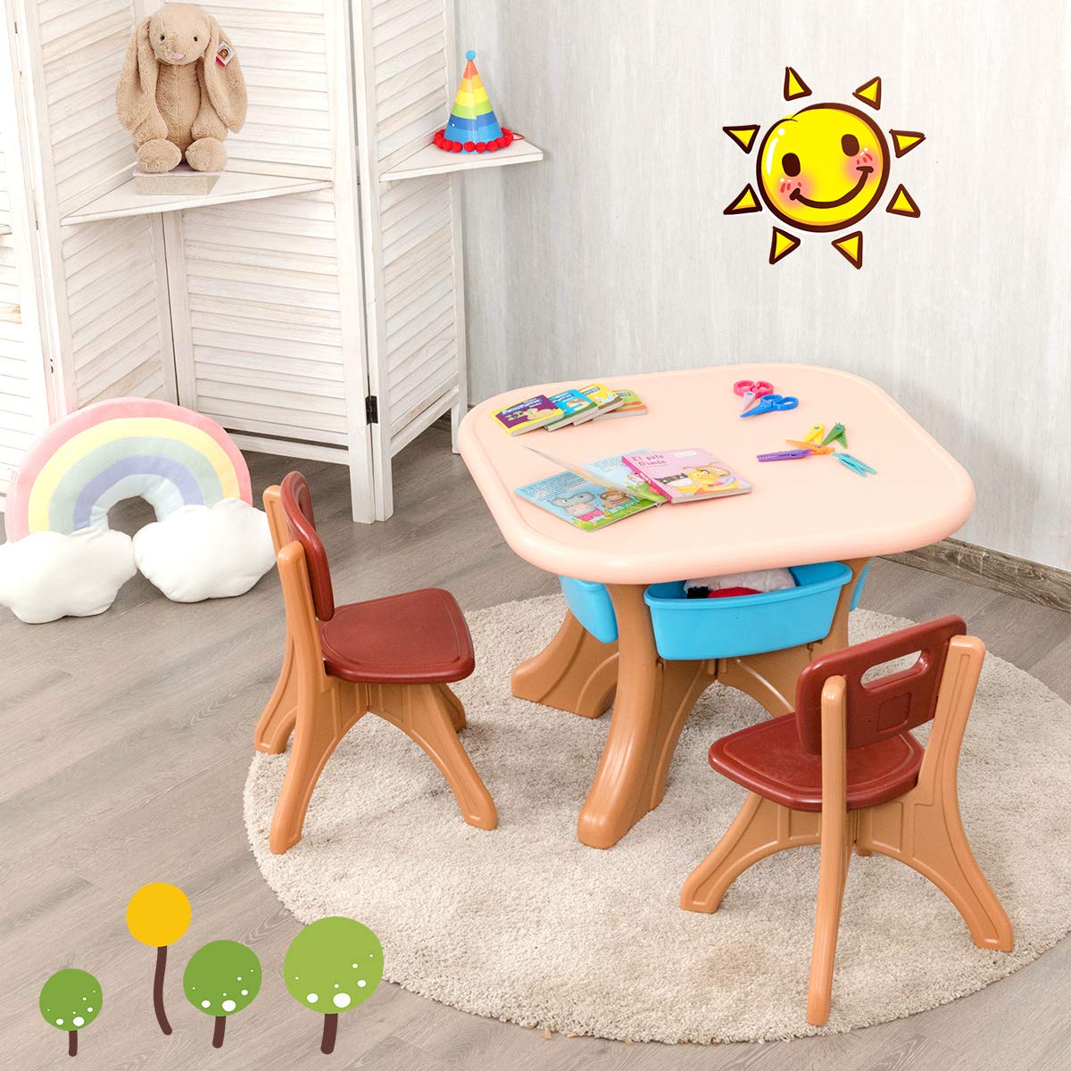 KOTEK 3-Piece Kids Table & Chair Set with Storage - Study & Art Desk for Toddlers - Perfect for Reading & Drawing