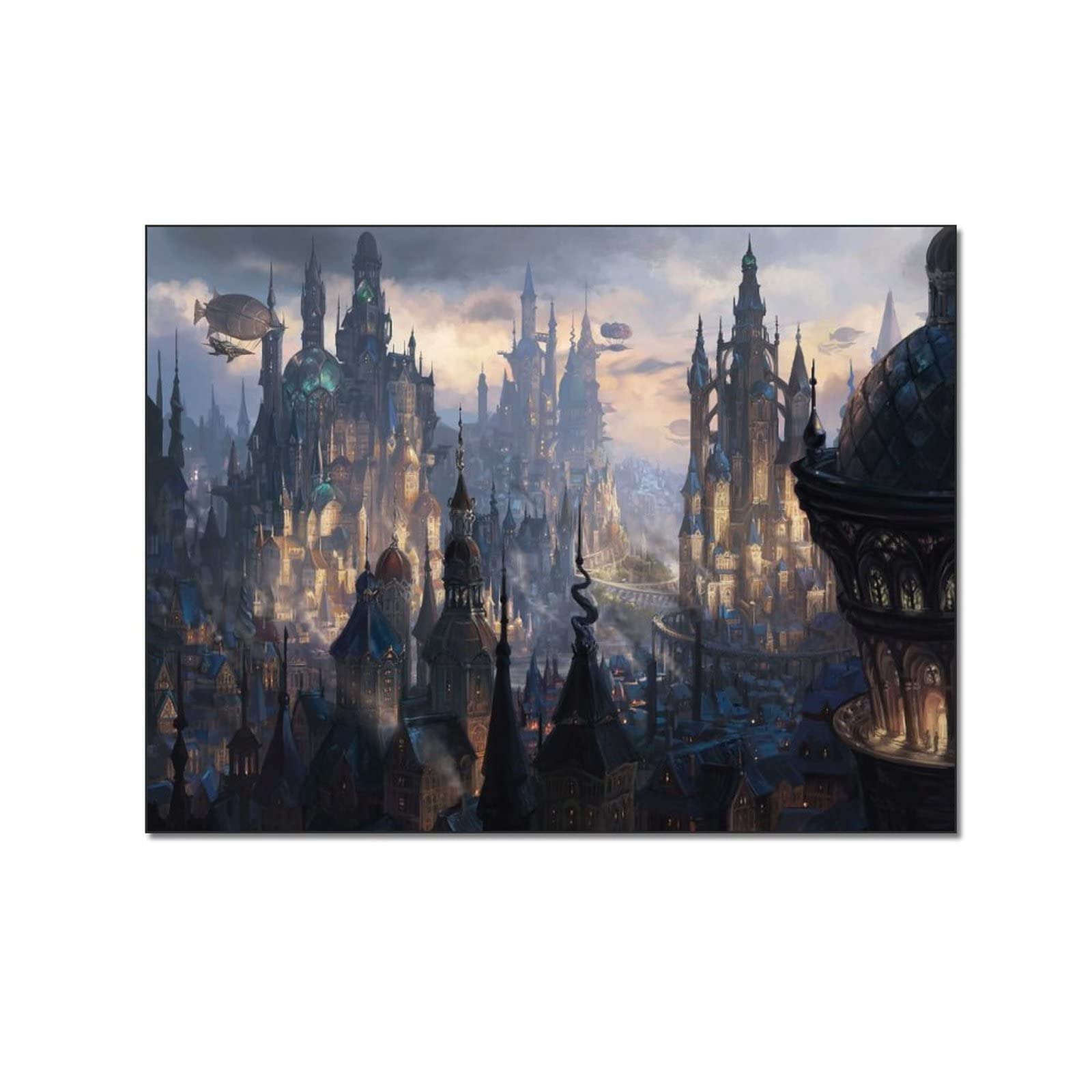 Steampunk Anime Poster - Fantasy City Saint Levin Town Illustration Art Print, 20x26 Inch (51x66cm) Canvas Wall Painting for Home & Office Decoration | Perfect for Living Room, Bedroom, Gaming Room & Anime Lover Gifts