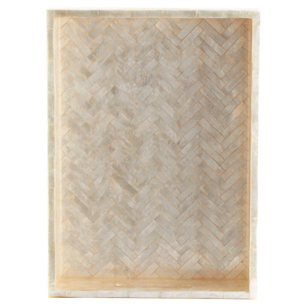Cyan Design 11679 Triton Rectangle Serving Tray - Pearl White - Large Size - Elegant Home Decor for Dining, Entertaining & Gift Giving