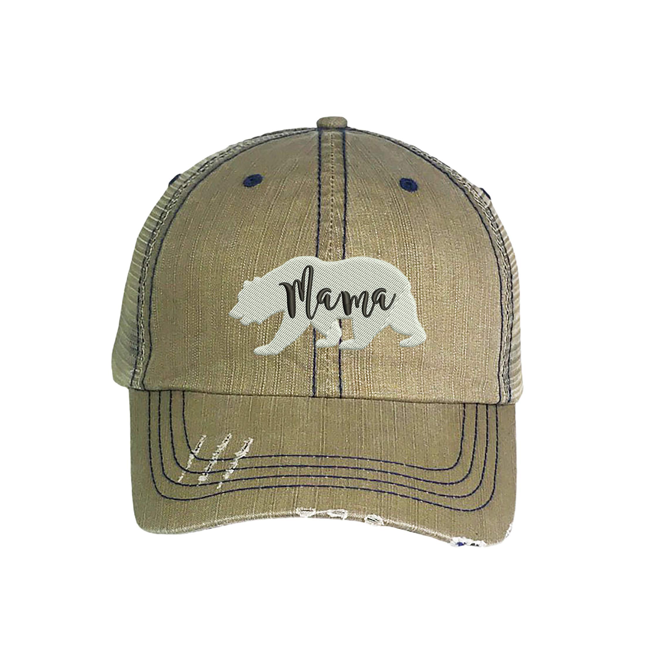 Vintage Mama Bear Distressed Trucker Hat - Embroidered Baseball Cap for Women & Men | Perfect for Outdoor Activities, Camping, Hiking & Casual Wear