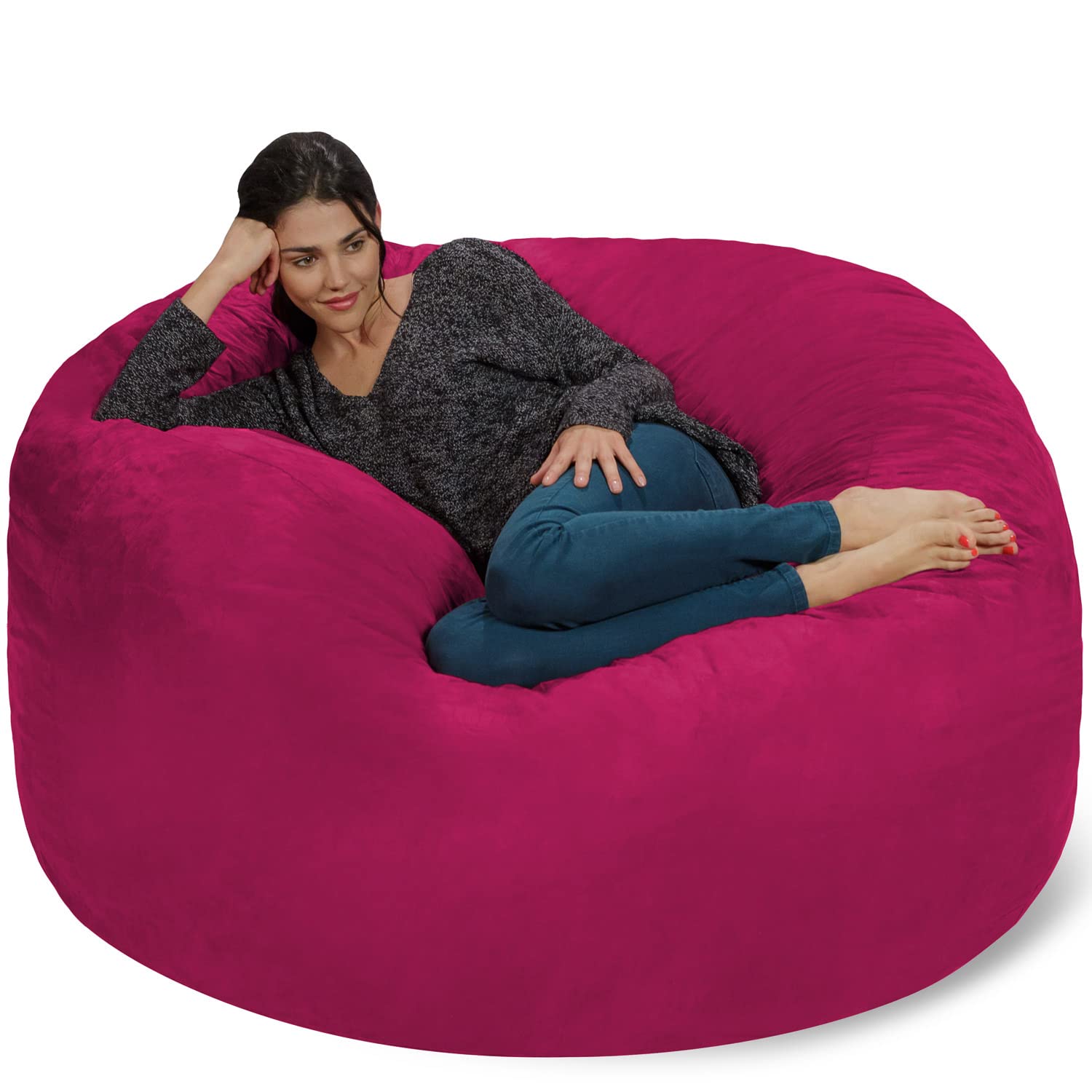 Chill Sack Bean Bag Chair: Giant 5-Foot Memory Foam Sofa Replacement with Ultra-Soft Microfiber Cover in Magenta - Perfect for Living Rooms, Game Rooms & Dorm Lounging