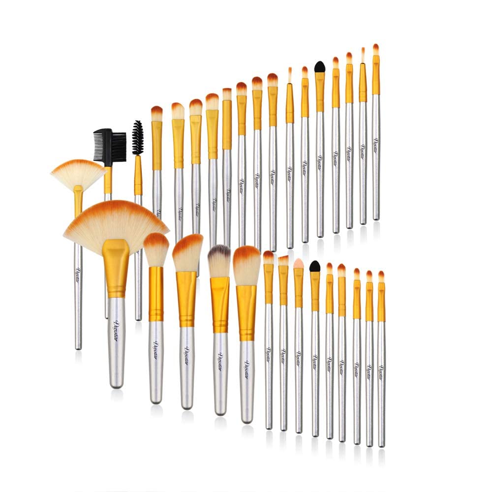 Professional Bright Yellow Makeup Brush Set - Vegan Synthetic Fiber Bristles for Foundation, Eyeshadow, Blending, Blush & Concealer | Includes Travel Pouch | Perfect for Everyday Makeup, Travel & Professional Use