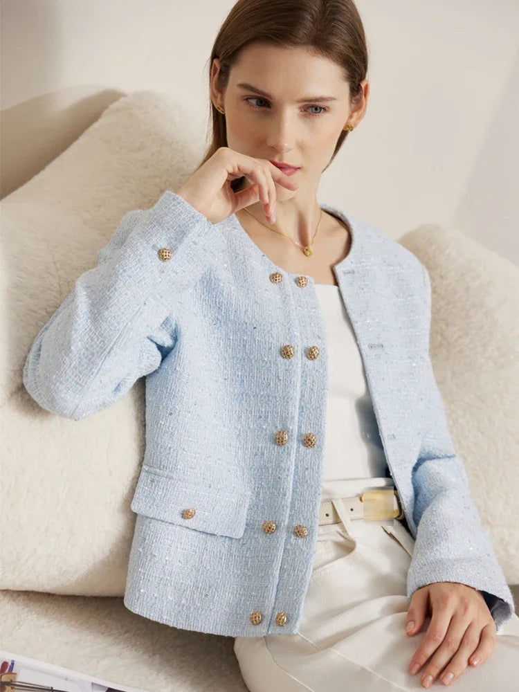 Stylish Minimalist Women's Jacket - Spring Lightweight Tuxedo Coat with Elegant Round Neck & Straight Shoulder | Perfect for Office Wear, Casual Outings & Spring Fashion