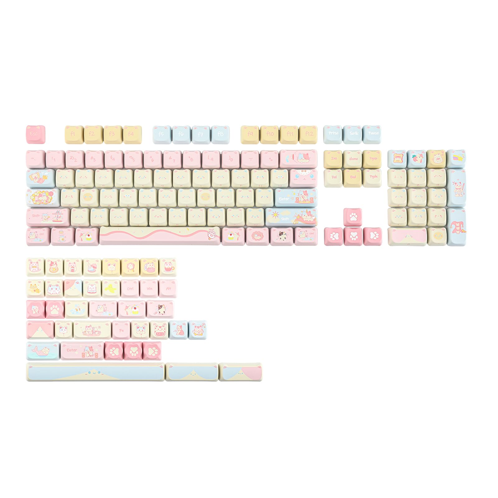 KiiBOOM Cat Paradise PBT Keycaps - 141 Keys for MX Switches | Gaming & Office Use