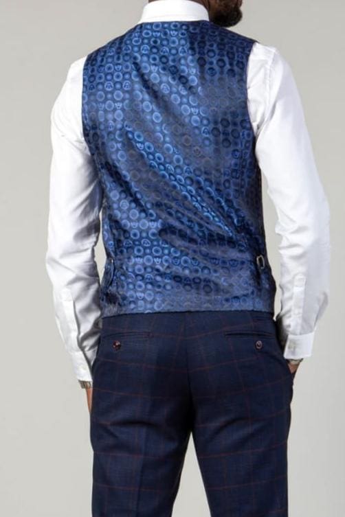 Marc Darcy Edinson Navy Check Single Breasted Waistcoat for Men - Classic Slim Fit Formal Vest for Weddings, Business & Office Wear