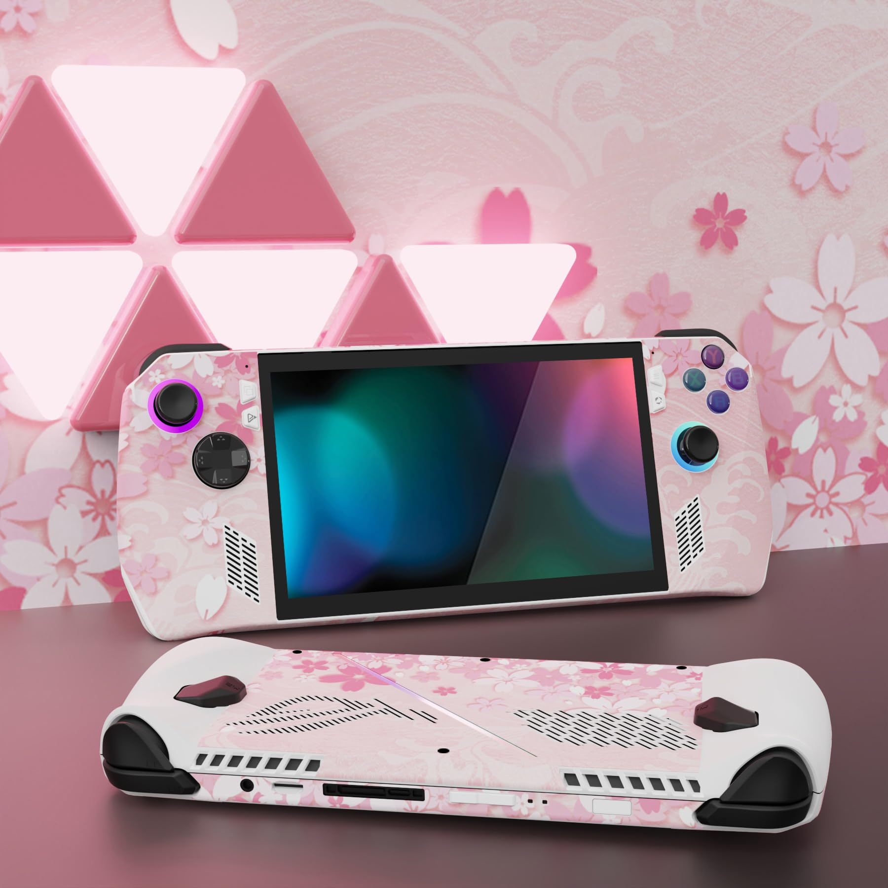 PlayVital 2-Piece Protective Skin Decal for ASUS ROG Ally - Cherry Blossom Petals Design Vinyl Wrap for Handheld Gaming Console | Scratch Protection & Customization for Gaming On-The-Go, Travel, and Commuting