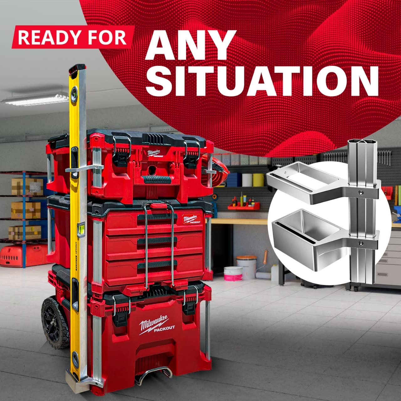 Alpha Engineered Level Mount Holder for Milwaukee Packout Tool Box - Durable Tool Organization Solution for Construction Sites, Workshops & Jobsite Storage