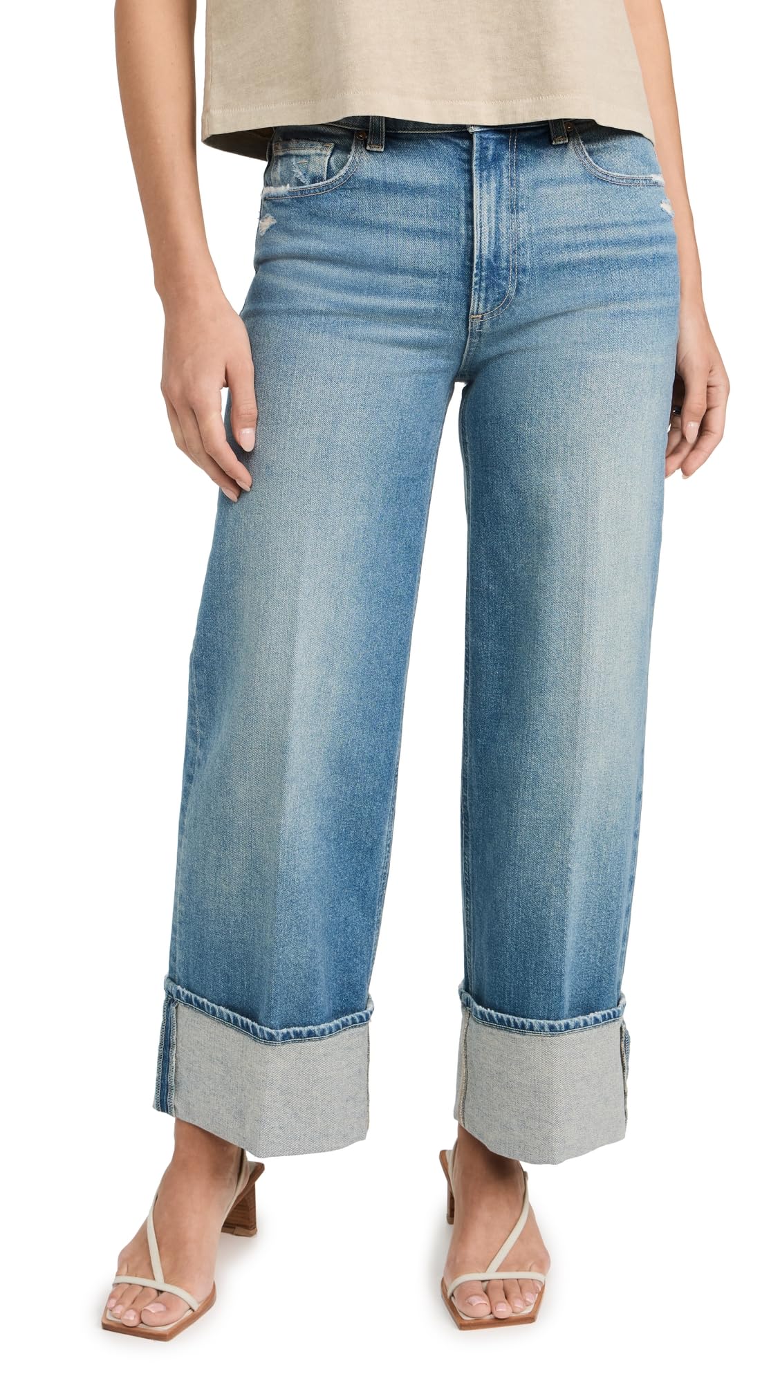 PAIGE Women's Sasha Ankle Wide Cuff Jeans - High Waist Stretch Denim Pants for Casual Outfits & Date Nights
