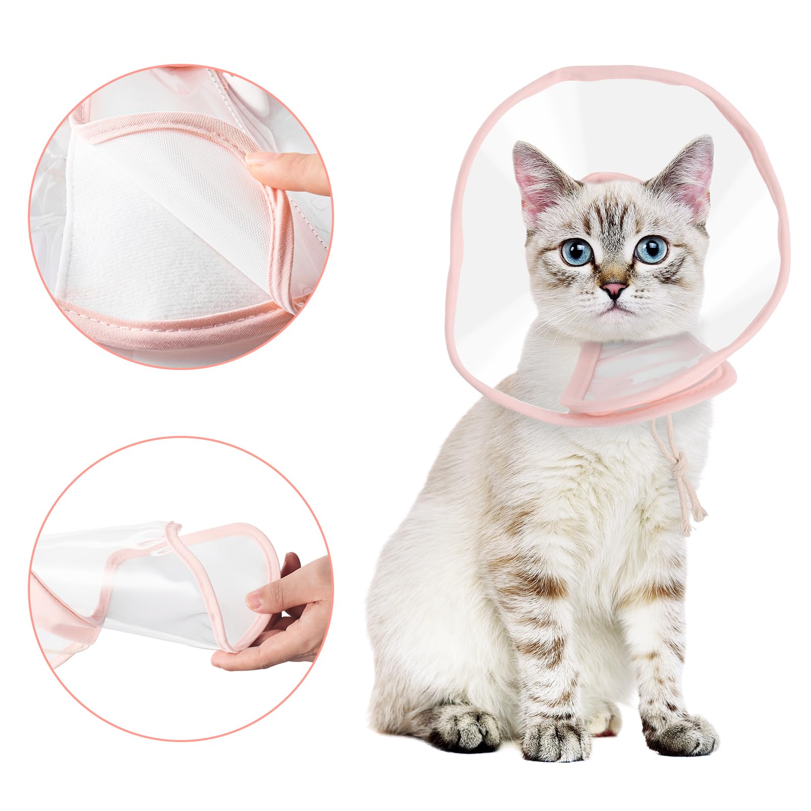 BENCMATE Soft Cat Cone Collar - Noiseless Fasteners, Transparent Pet Recovery E-Collar for Licking & Scratching Protection - Post-Surgery Care for Cats (Pink, Medium) | Ideal for Spay/Neuter Recovery & Wound Healing