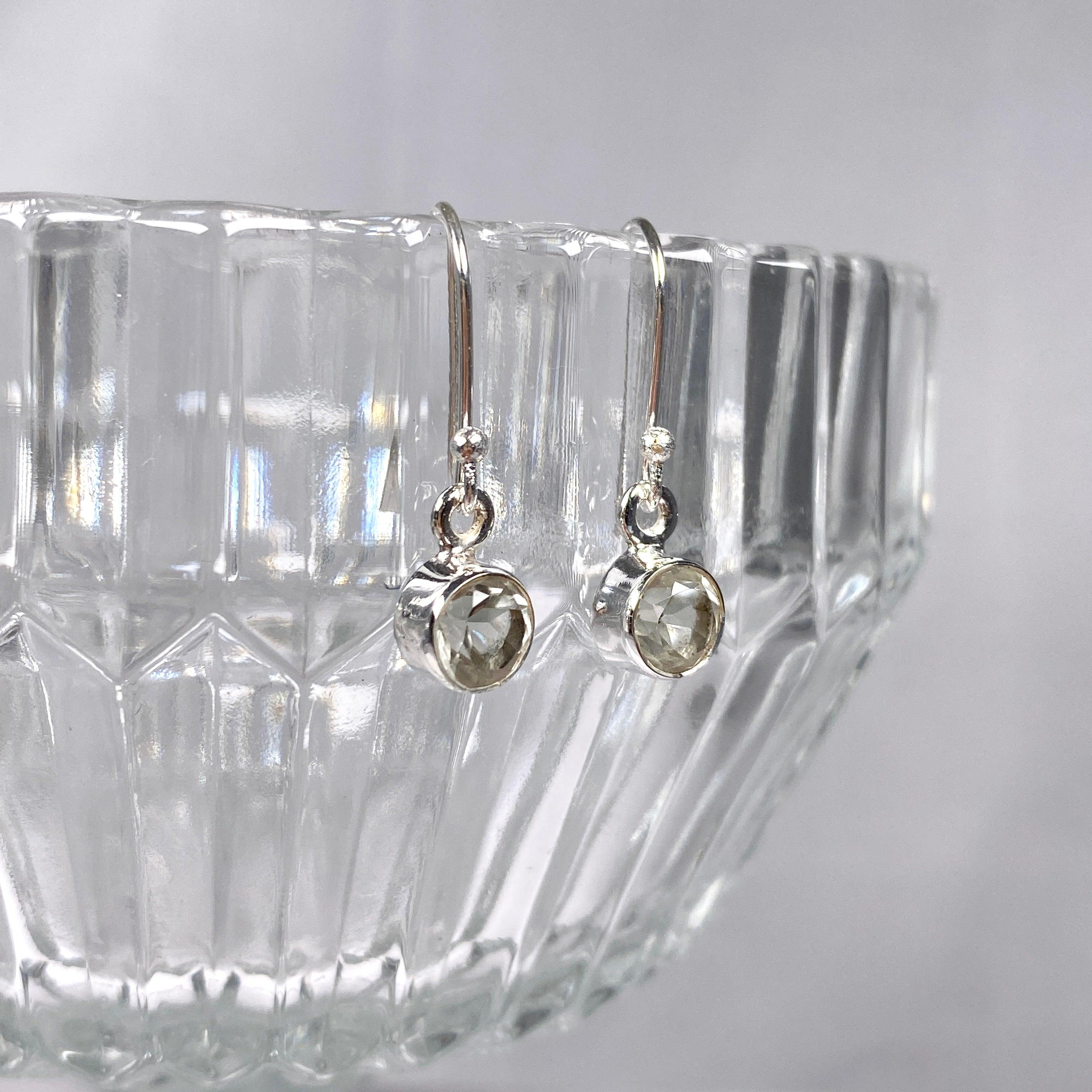 Prasiolite Petite Round Faceted Earrings R2363 PRC - Elegant Green Gemstone Jewelry for Women, Perfect for Weddings & Special Occasions