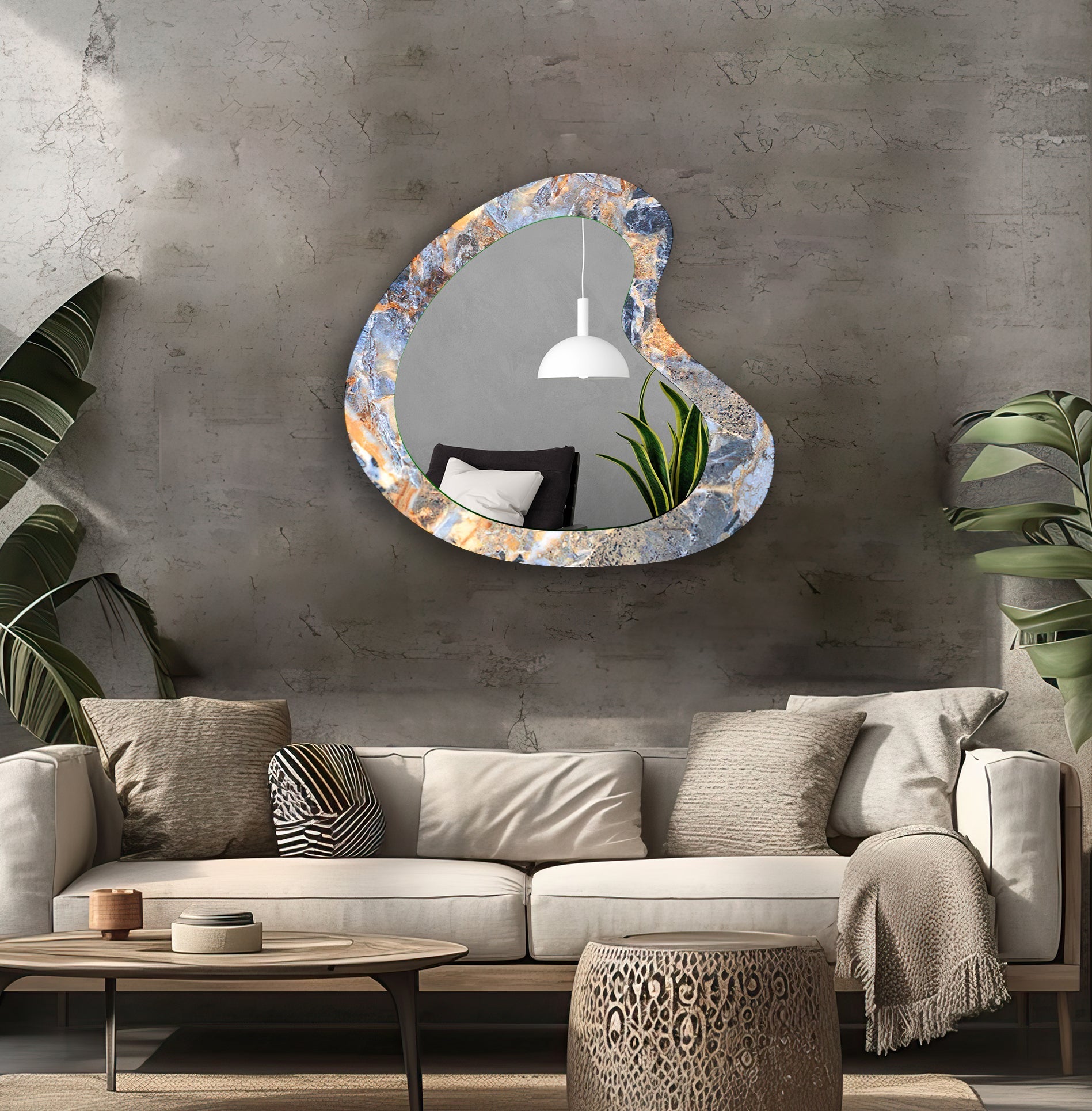 Elegant Blue Marble Bathroom Wall Mirror - Modern Round Vanity Mirror for Makeup & Home Decor - Perfect for Bathroom, Bedroom, and Dressing Room