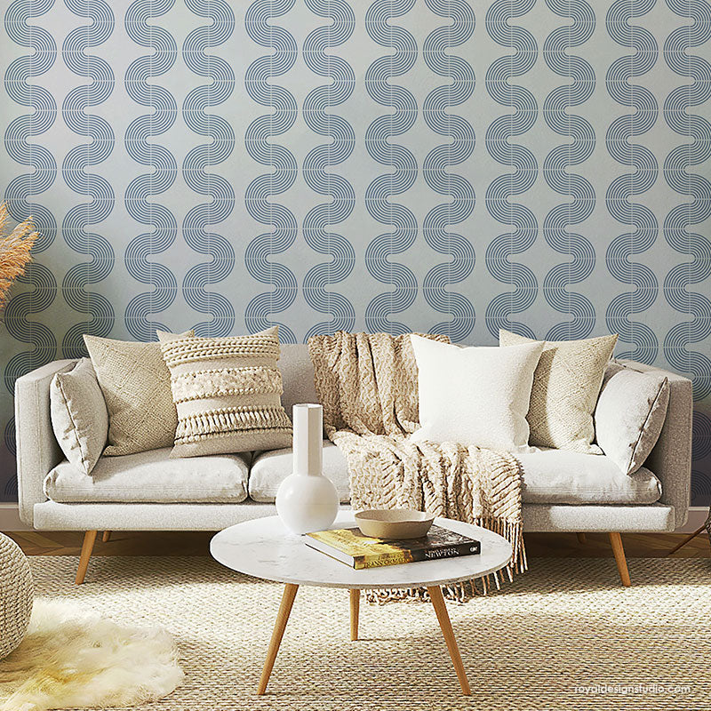 Sound Waves Modern Wall Stencil Kit - Reusable DIY Painting Template for Home Decor, Nursery, Living Room & Bedroom Accent Walls