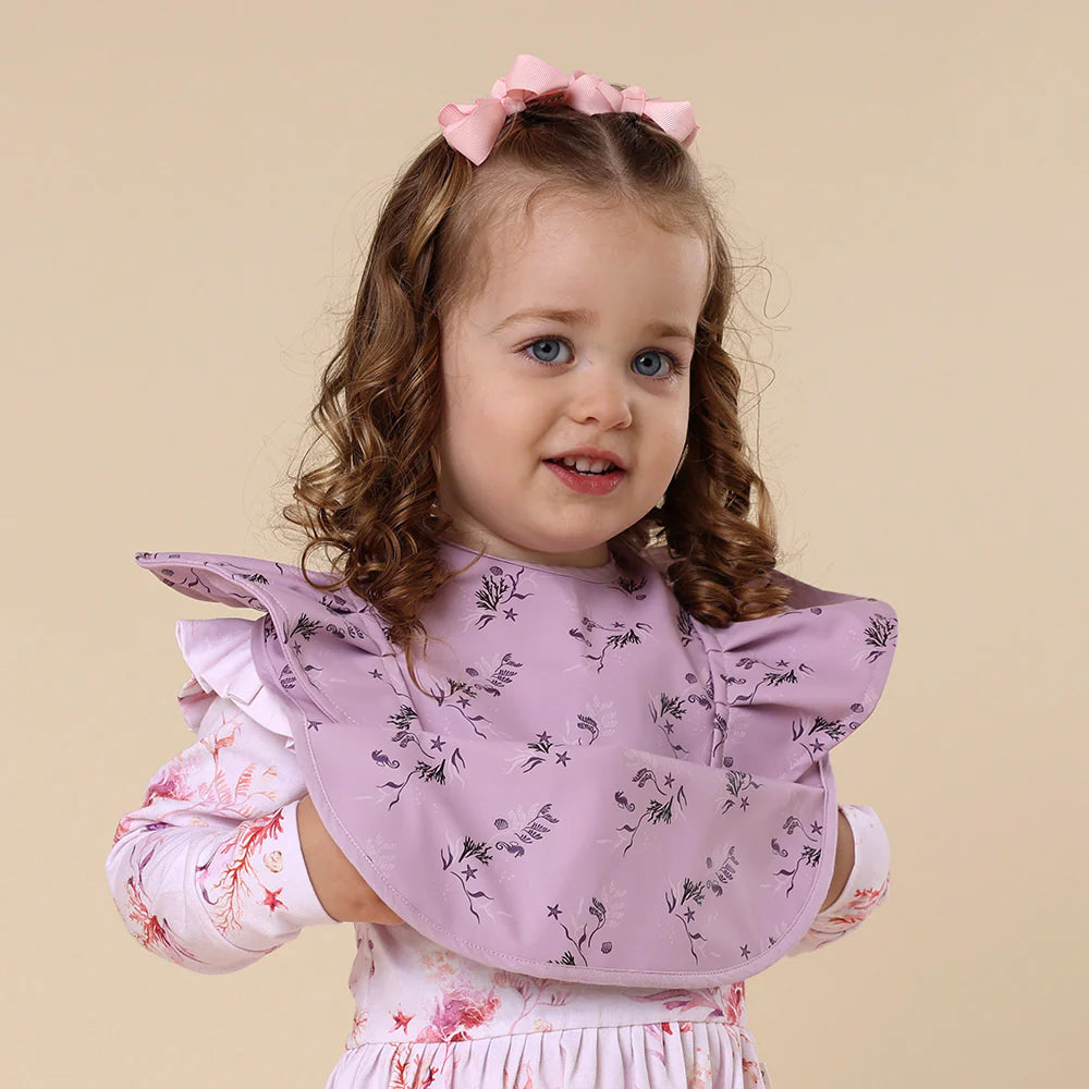 Waterproof Frill Snuggle Bib for Babies - Soft Coral Feeding Bib with Adjustable Neckband - Perfect for Mealtime, Drooling, and Messy Play