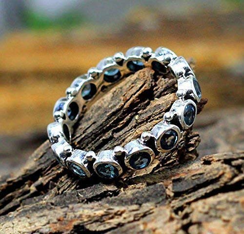 Blue Topaz Silver Eternity Promise Stacking Band Ring – Topaz Gemstone Jewelry for Wedding, Engagement & Anniversary Gifts – Perfect for Stacking, Daily Wear & Special Occasions
