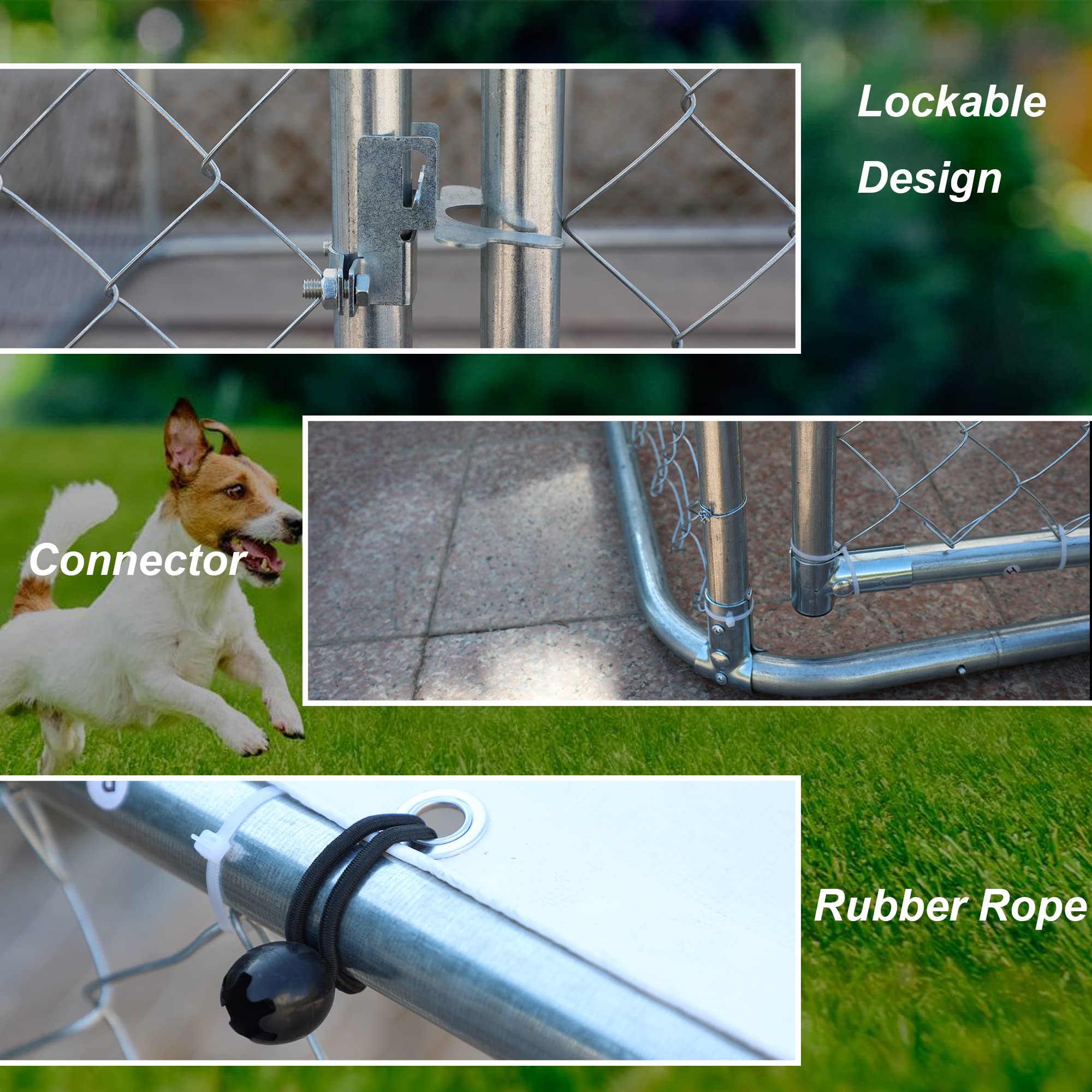 Heavy Duty 10x10x6ft Galvanized Steel Outdoor Dog Kennel - Chain Link Dog Run Playpen with UV & Waterproof Cover & Secure Lock - Durable Puppy Exercise Pen for Backyard, Garden & Pet Safety