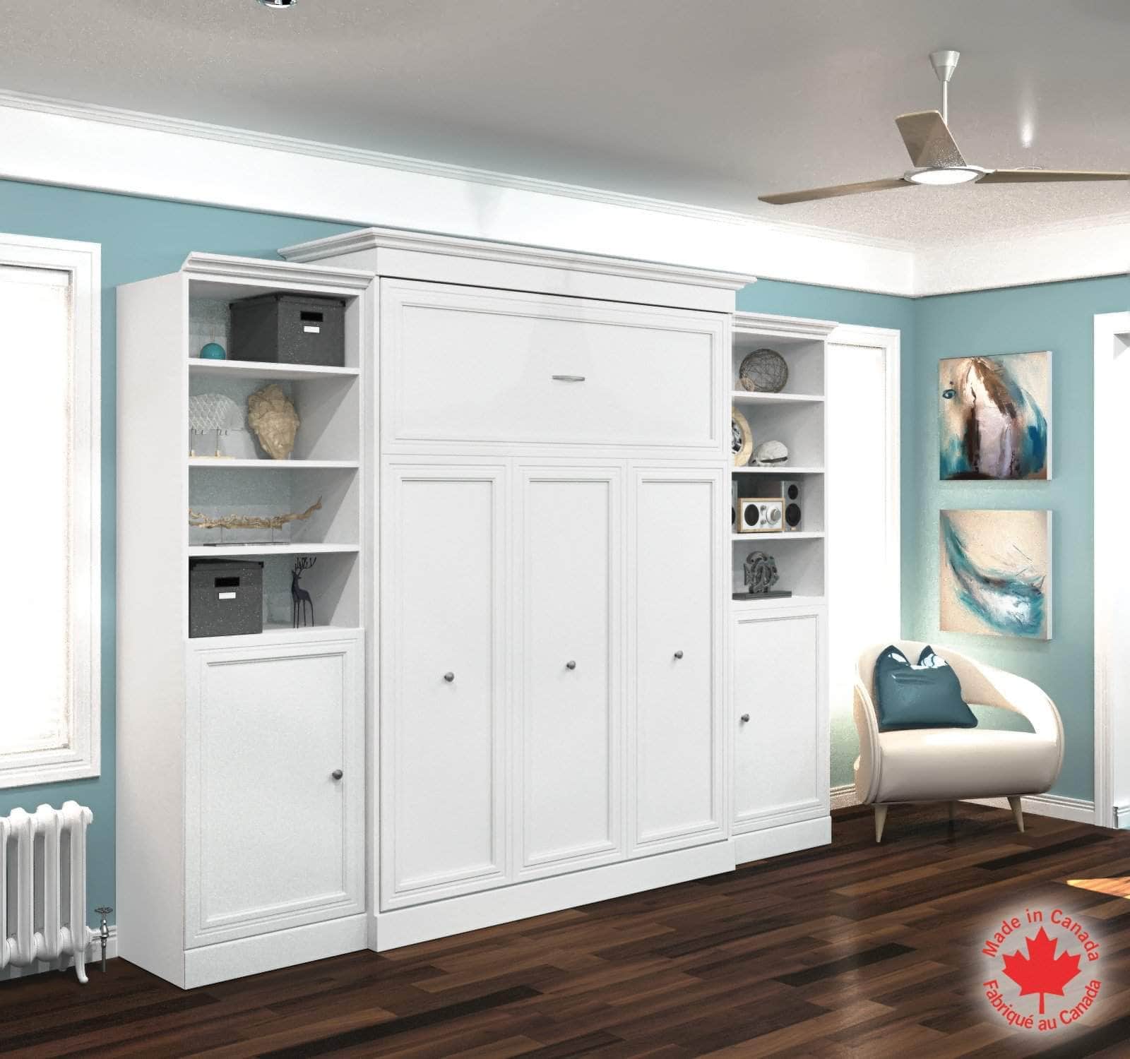 Versatile Queen Size Murphy Wall Bed with 2 Storage Cabinets (115