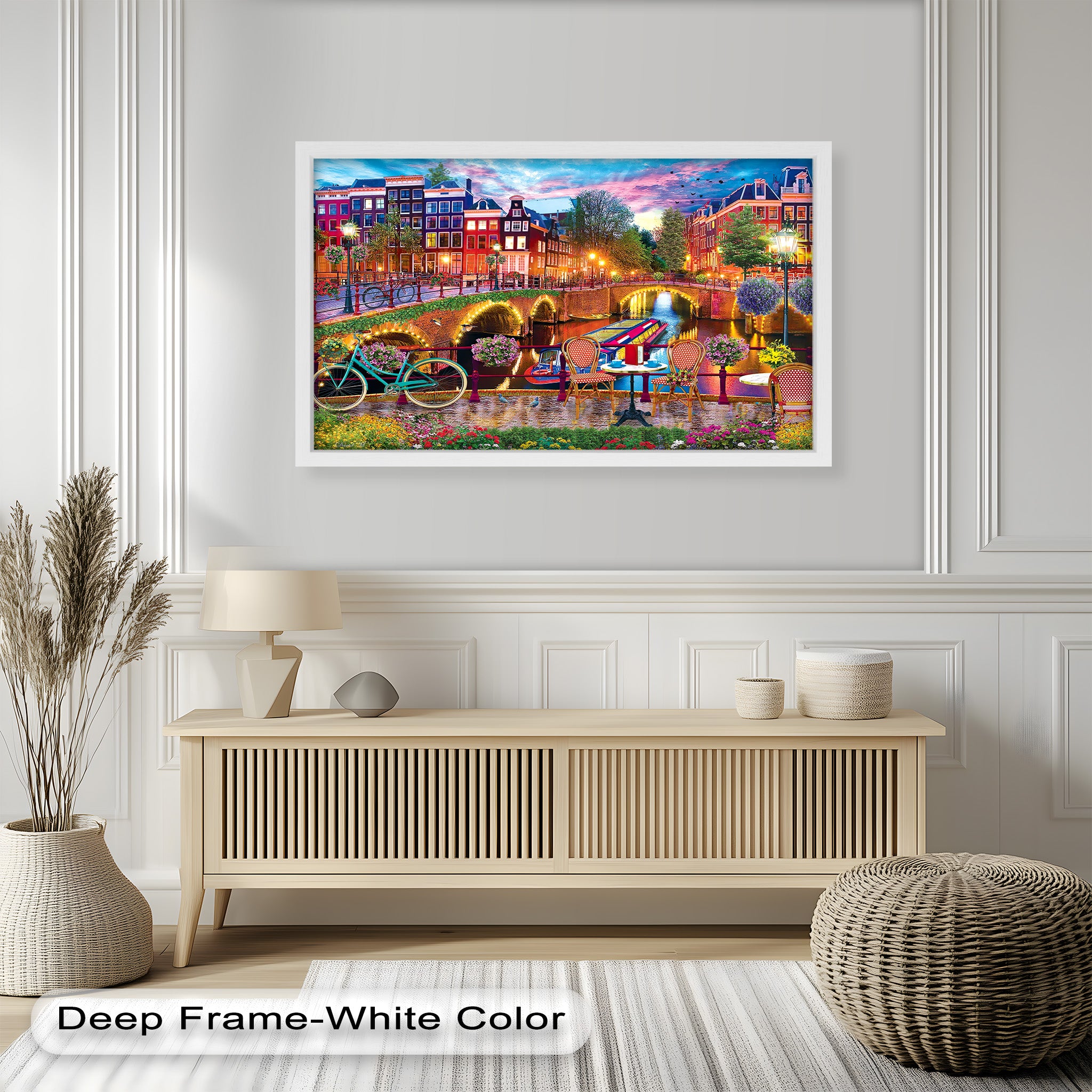 Stunning Amsterdam Sunset Oil Painting - Vibrant Cityscape Wall Art for Living Room & Office Decor