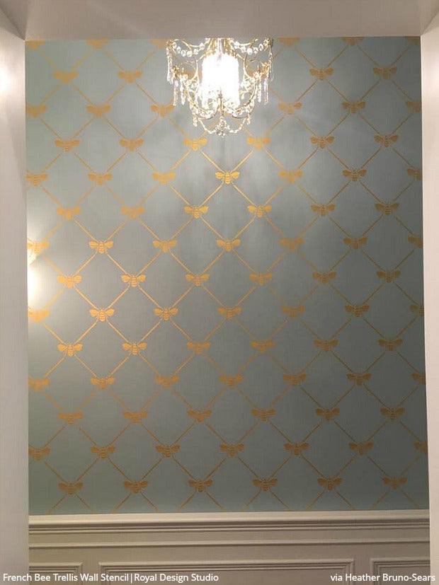 French Bee Trellis Stencil - Reusable DIY Wall Art Template for Home Decor, Garden Projects & Crafting - Perfect for Painting, Stenciling on Wood, Fabric, and Furniture