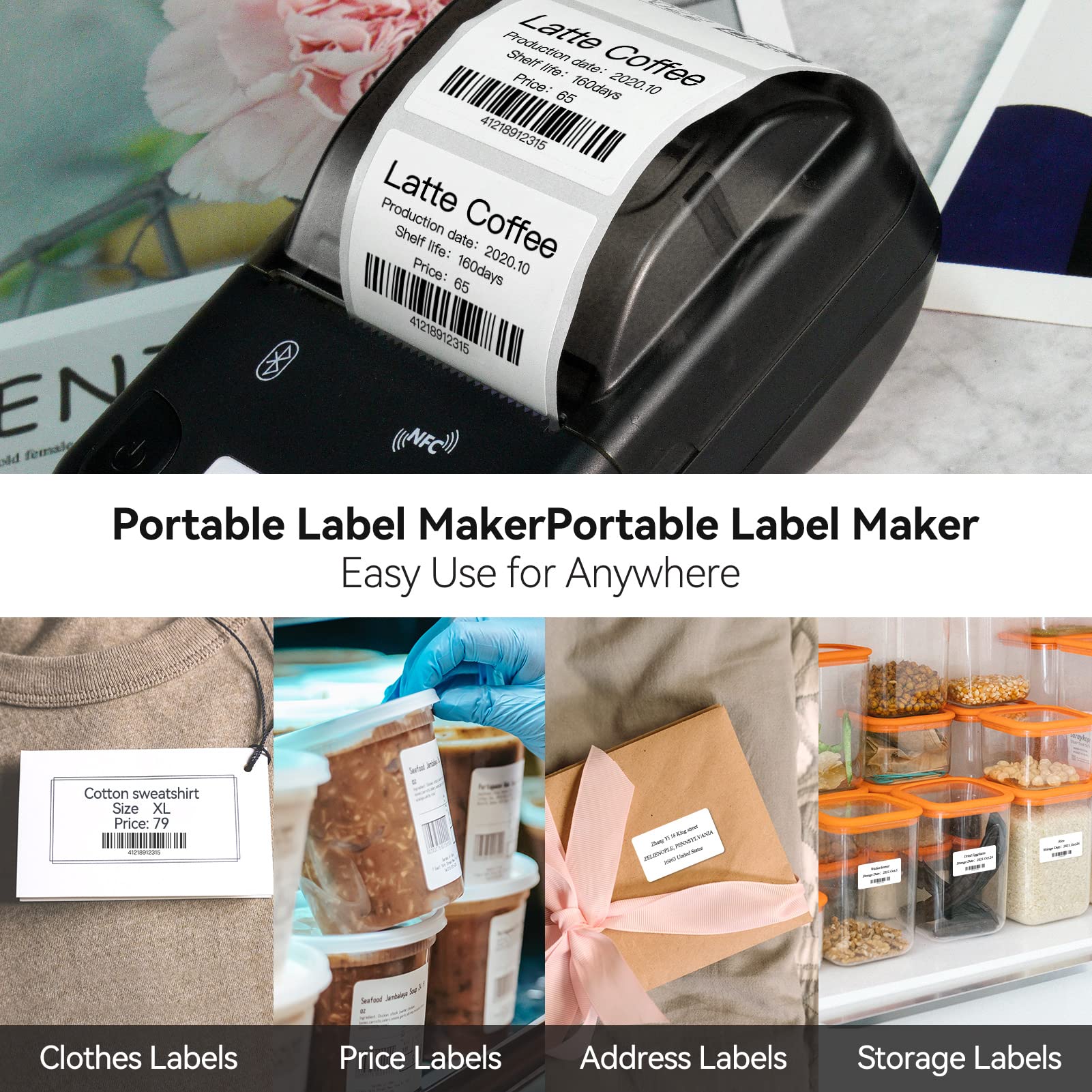 Portable Bluetooth Label Printer Q21 - Wireless Barcode Label Maker with Tape for Small Business & Office, Compatible with Android & iOS, USB Rechargeable | Perfect for Organizing, Inventory & Shipping Labels