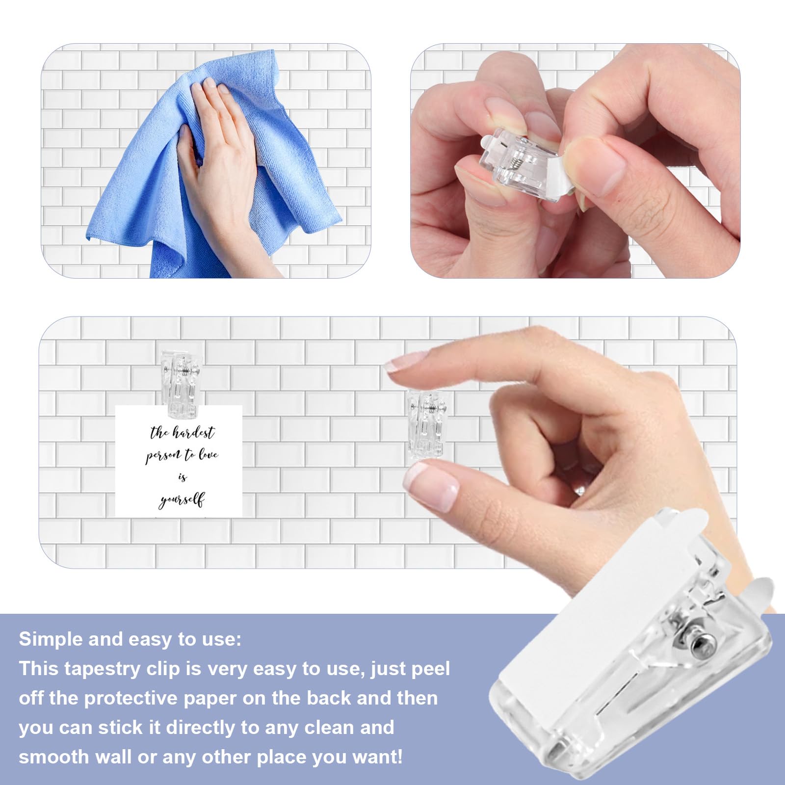 25 Pack Clear Self-Adhesive Wall Hanging Clips - Sticky Tapestry & Photo Clips for Posters, Pictures, Artwork - Strong Spring Clips for Home, Office, Dorm Decor & Organization