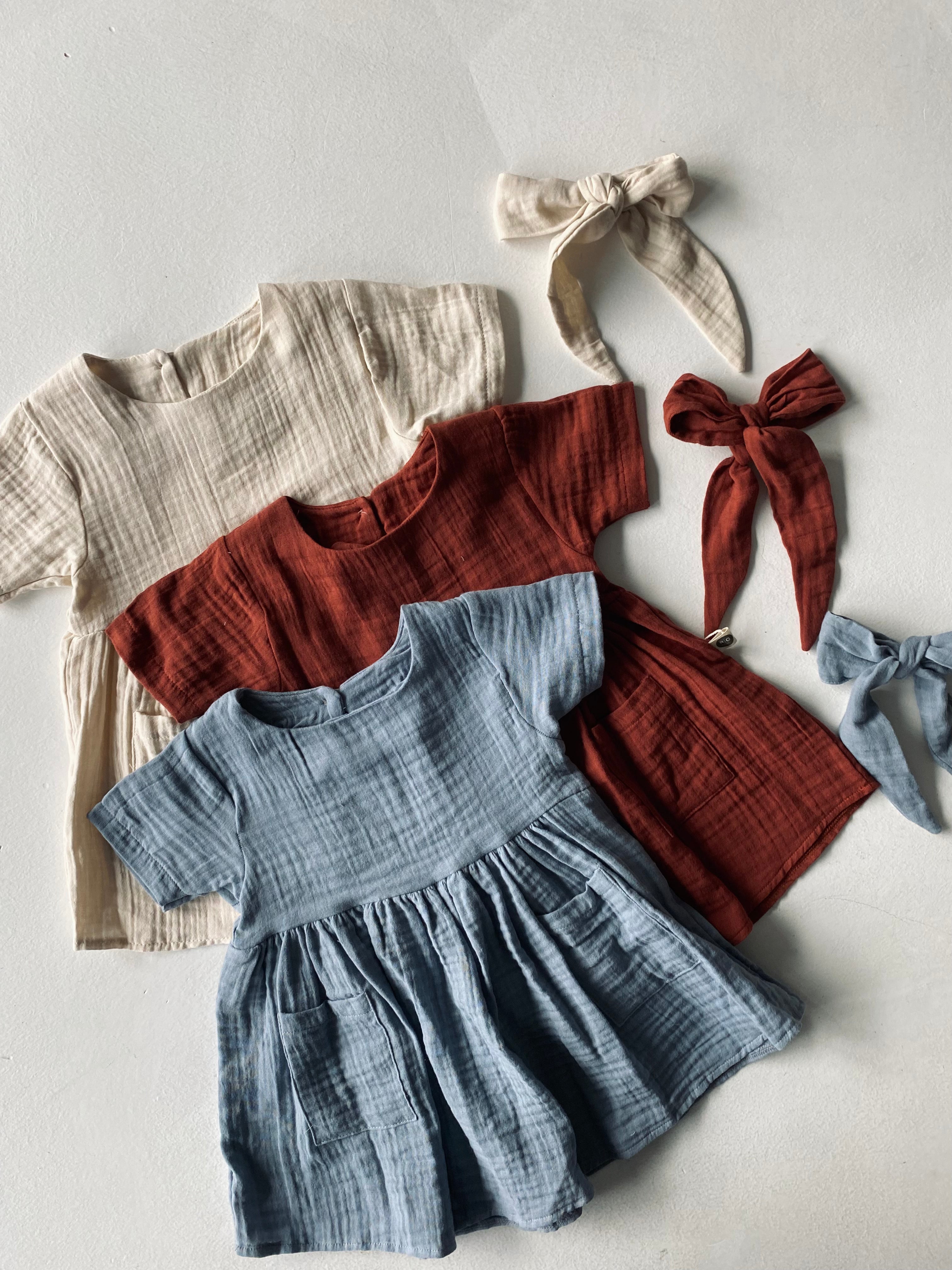 Baby Muslin Dress with Double Pockets & Hairband Set - Soft & Breathable for Newborns, Infants - Perfect for Photo Shoots, Playtime & Special Occasions