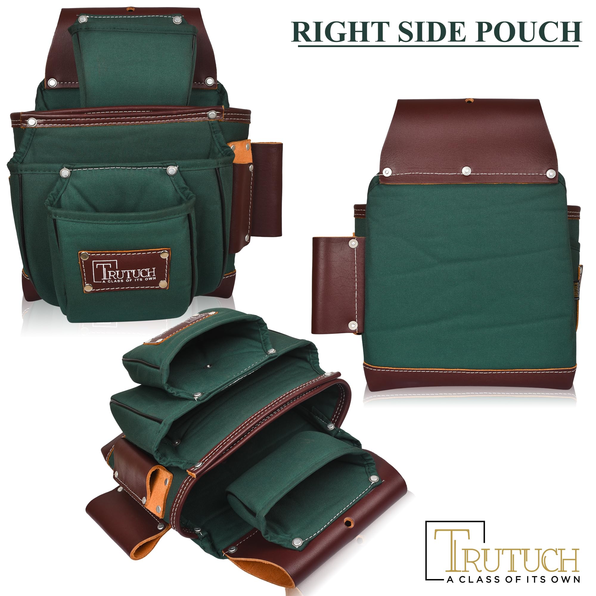 Durable Nylon & Leather Tool Belt for Carpenters, Construction Workers, Electricians - Heavy Duty Framing Tool Bag with Multiple Pockets (Green) - Perfect for Job Sites, DIY Projects & Home Renovations