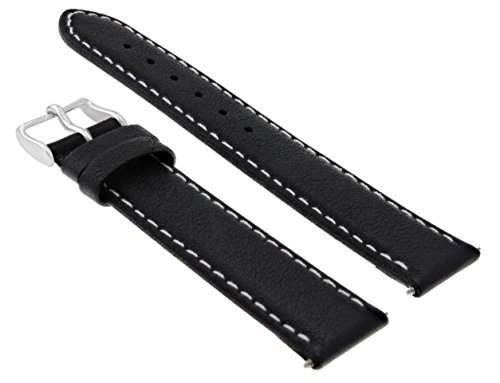 20mm Smooth Leather Watch Band for Breitling Superocean & Navitimer - Black Genuine Leather with White Stitching - Replacement Strap for Men's Luxury Watches (Business, Casual & Formal Occasions)
