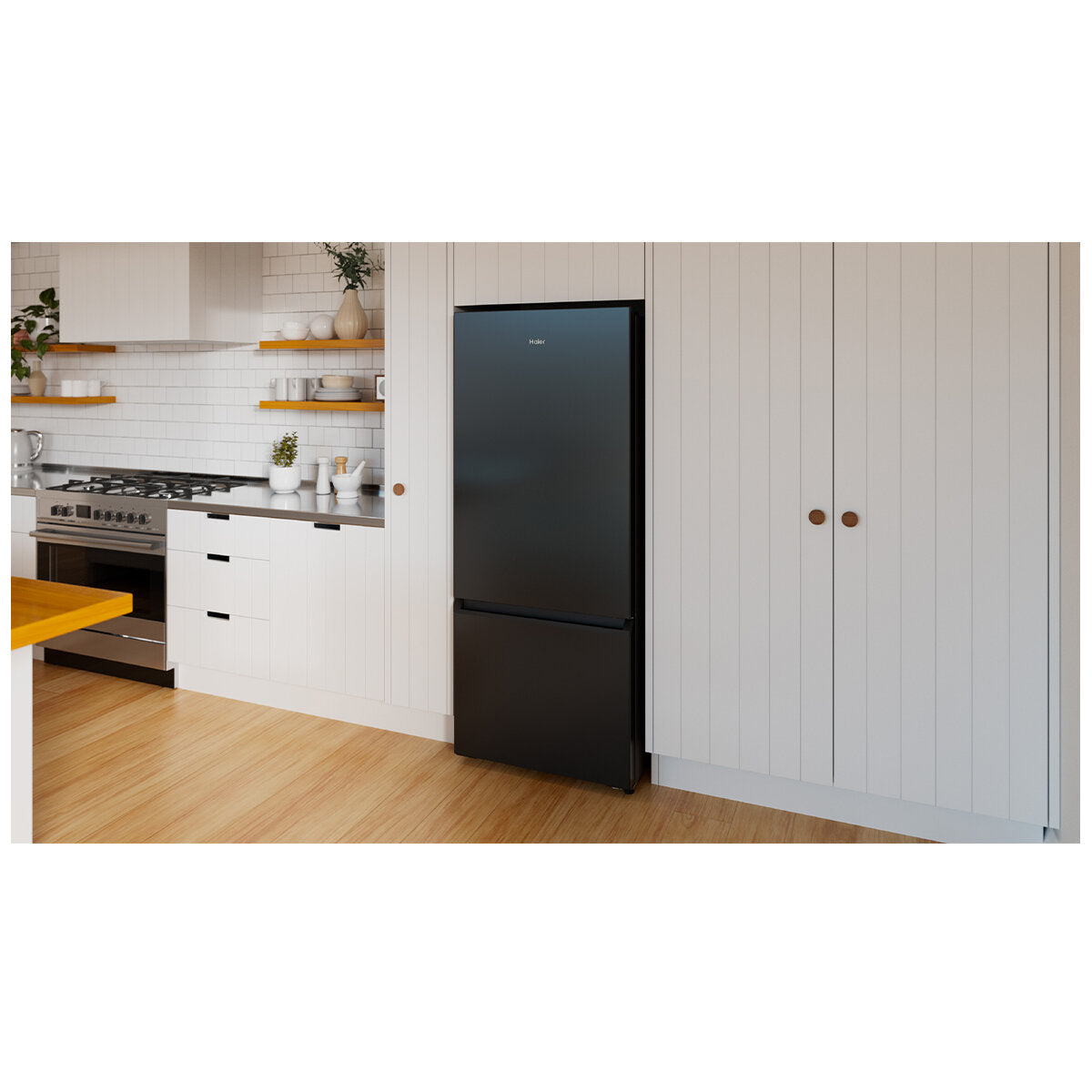 Haier 433L Bottom Mount Refrigerator Black HRF420BEC - Energy Efficient French Door Fridge for Kitchen, Home & Office Use