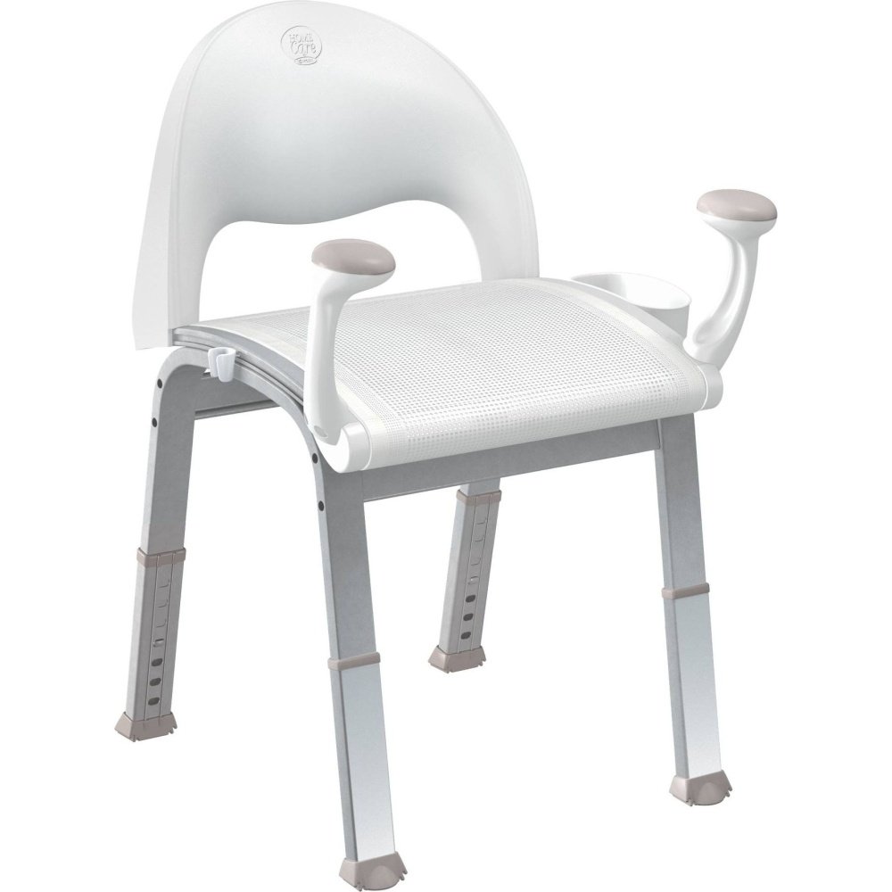 Moen DN7100 Premium Adjustable Shower Chair with Backrest & Armrests - Bath Safety Seat for Elderly & Disabled - Non-Slip Glacier White - Ideal for Bathroom, Spa & Home Care Use