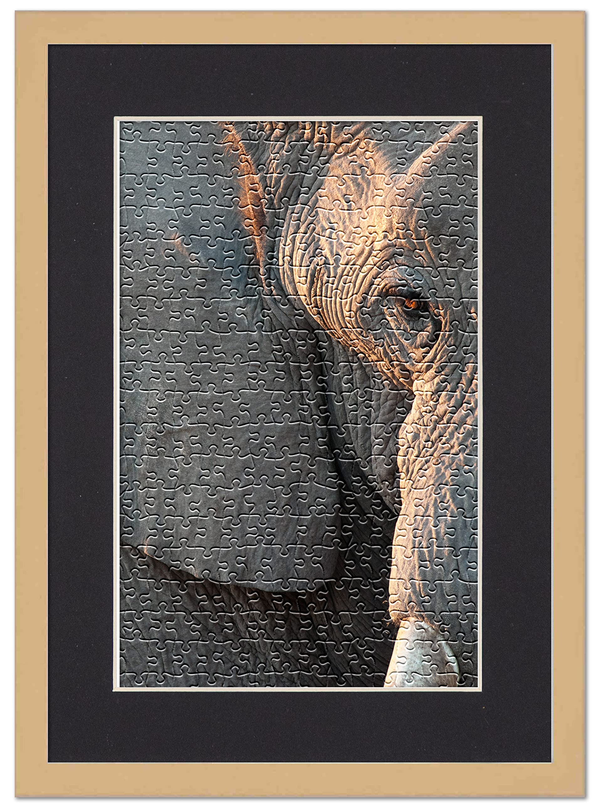 23x28 Jigsaw Puzzle Frame Kit with Puzzle Glue Sheets, Brown Wood Frame & Black Mat - Complete Display Set Includes UV Acrylic, Backing & Hanging Hardware - Perfect for Framing Finished Puzzles as Wall Decor