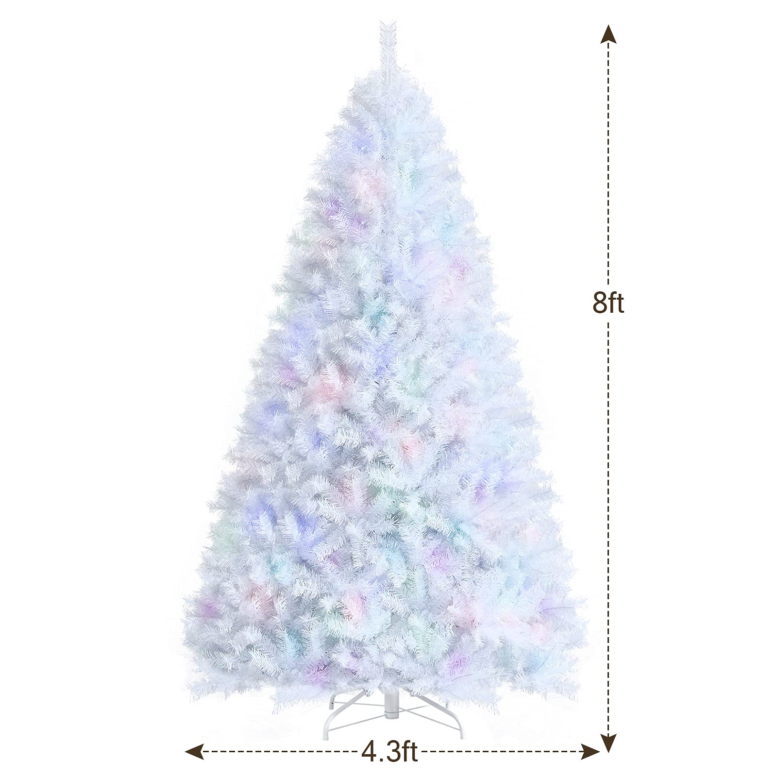 Goplus 8ft White Artificial Christmas Tree - Unlit Hinged Xmas Pine Tree with 1636 Iridescent Branch Tips & Metal Stand | Easy Quick Setup for Indoor Holiday Decor in Home, Office, Living Room, and Party