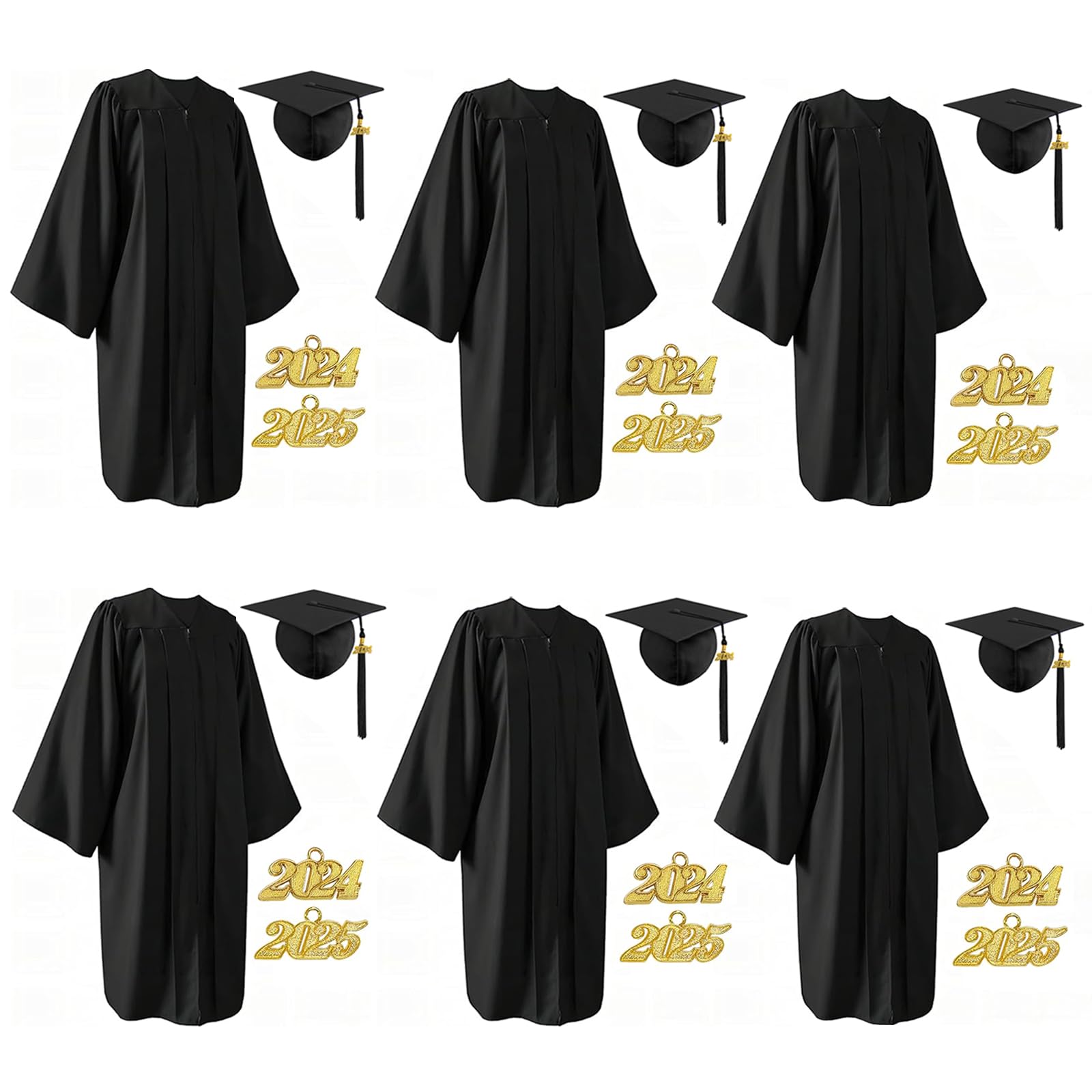 2025 Graduation Cap and Gown Set - 6Pcs Matte Finish with Tassel for High School & College Ceremonies | Perfect for Graduation Photos, Commencement & Academic Events