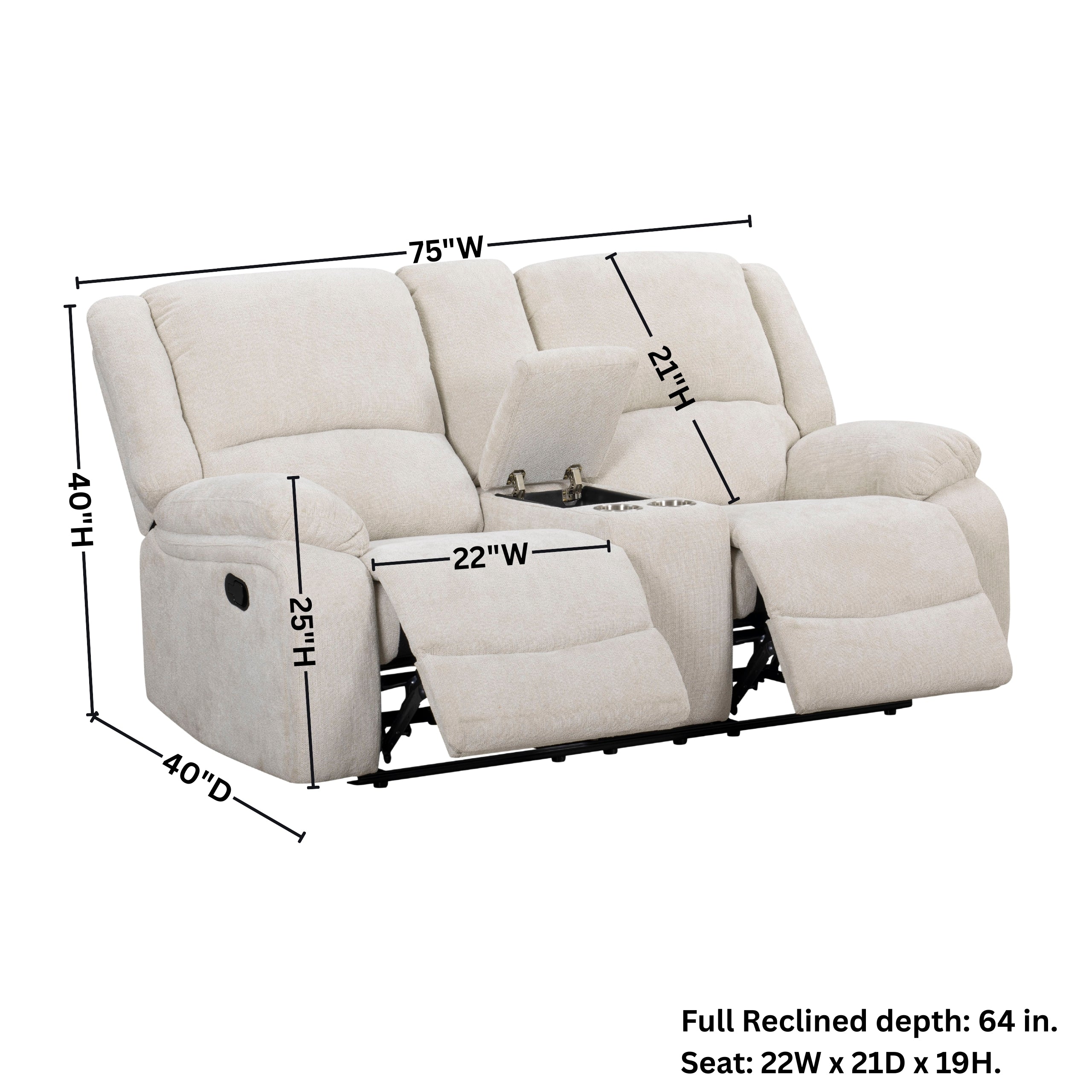 Roundhill Furniture Blitz Transitional Manual Reclining Loveseat with Cup Holders - Comfortable Small Space Recliner for Living Room, Home Theater & Game Room